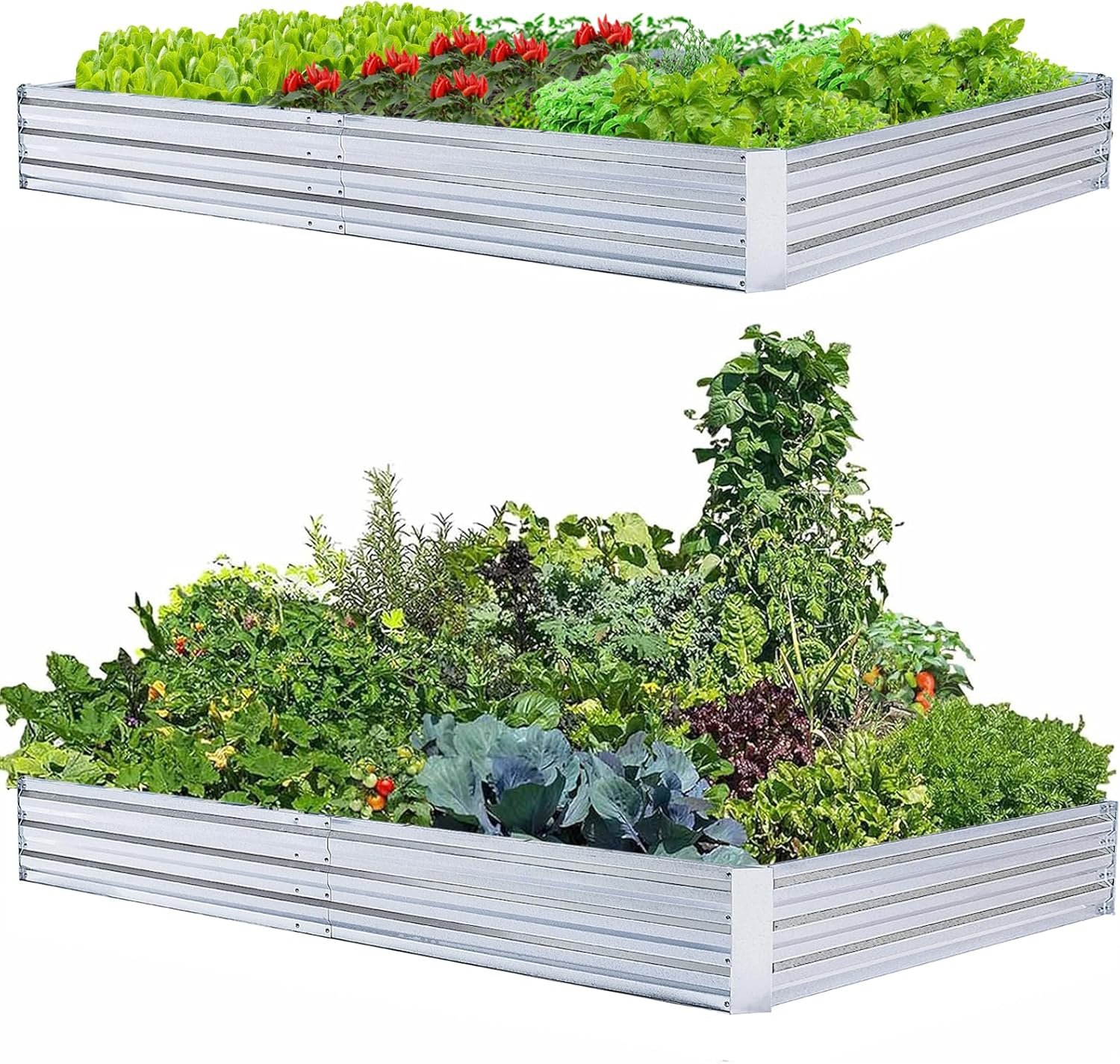 2-Pack Galvanized Raised Garden Bed 8x4x1ft | Above Ground Planter Overlap Panels No-Deform, Anti-Rust, Heavy-Duty Metal Planting Beds for Veggie Herbs Flowers