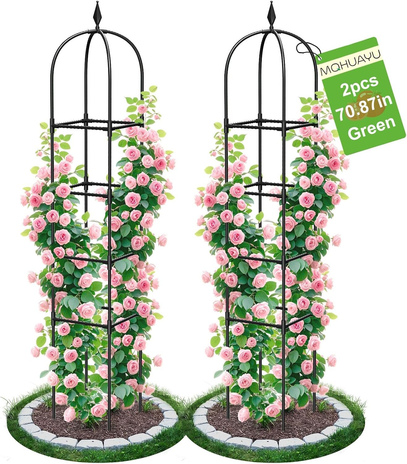2 Pack Garden Obelisk Trellis for Climbing Plants, 71″ Metal Rustproof Plant Support Rose Trellis, Tower Potted Cages for Flowers Fruits Vegetable Vines Indoor & Outdoor, Black(4 Tiers)