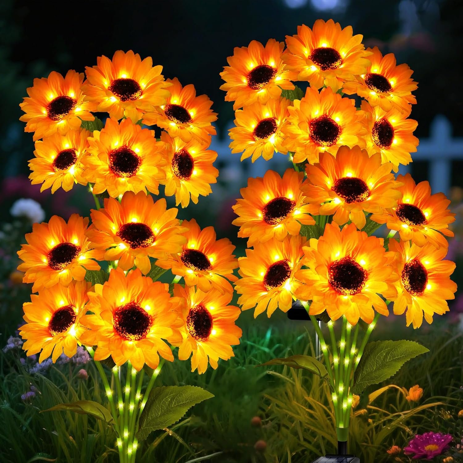Solar Garden Lights Outdoor, 4 Pack Sunflower Lights with 24 Sunflowers | 60 Led, Waterproof Garden Decor, Fall Decor Decorative Solar Flowers for Pathway Patio Yard Flowerbed, Gifts for Mom Grandma