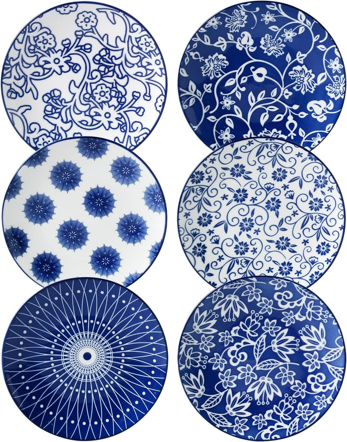 6 Inch Ceramic Mini Dessert Plates Set of 6 | Appetizer Plates for Kitchen – Small Salad Plate for Cake Snacks Side Dish, Microwave Dishwasher Safe, Vintage Blue
