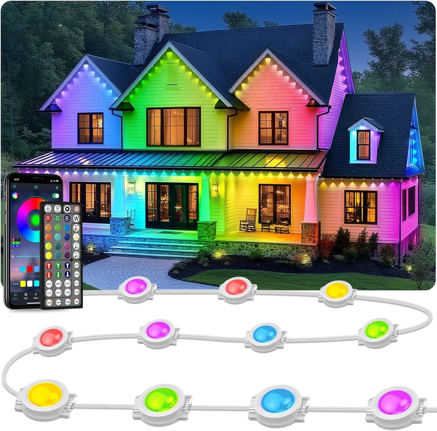 LITSOUL 400FT Permanent Outdoor Lights for House Waterproof, Smart RGB Eave LED Lighting with 16 Million Colors, IP67 Outdoor Strip Lights for Christmas Halloween Holiday Daily Decorations(400FT)