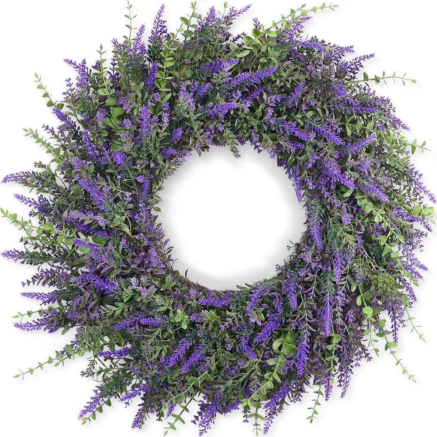 26” Large Artificial Eucalyptus and Lavender Wreath for Front Door(Purple) | Lush Fake Eucalyptus Leaves & Lavender Wreath,for Front Porch Home Window Farmhouse Wall Decor-Spring Summer All Seasons