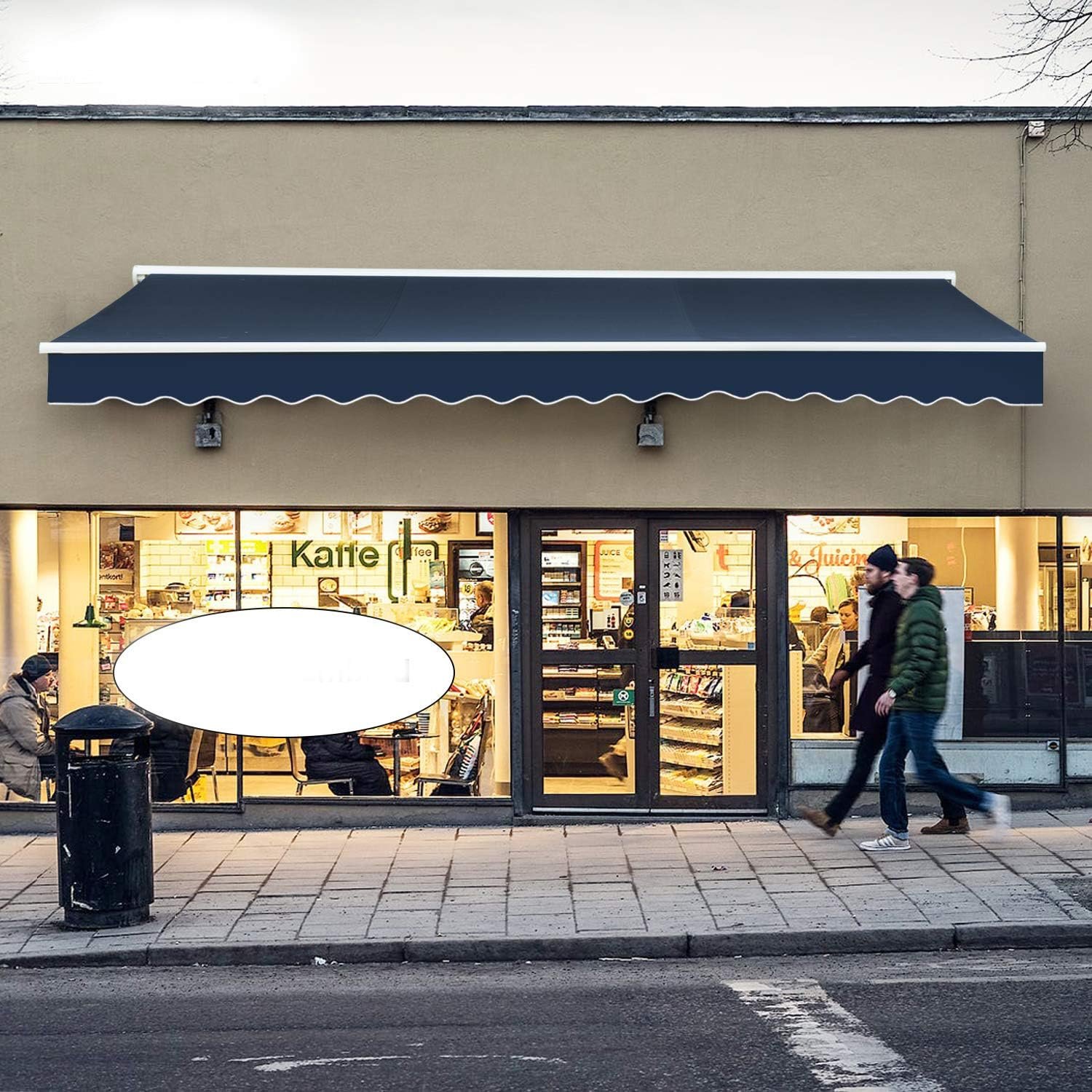 15’x10′ Patio Awning Retractable Fully Assembled Manual Commercial Grade – Quality 100% 280G Ployester Window Door Sunshade Shelter – Deck Canopy Balcony P100 Series (15’x10′, Navy Blue)