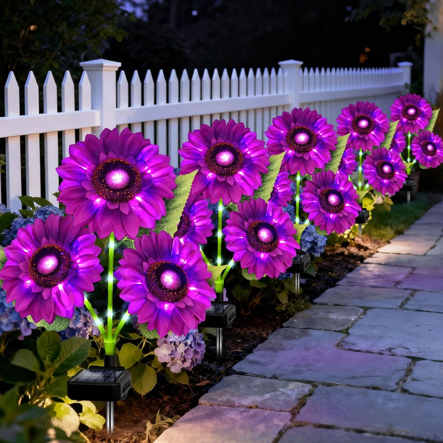 Solar Lights Outdoor Garden Decor, 5 Pack with 15 Purple Sunflower Lights | Large Solar Flowers Waterproof, Birthday Gifts for Mom Women, Outside Decorative Light for Landscape Yard Patio Lawn