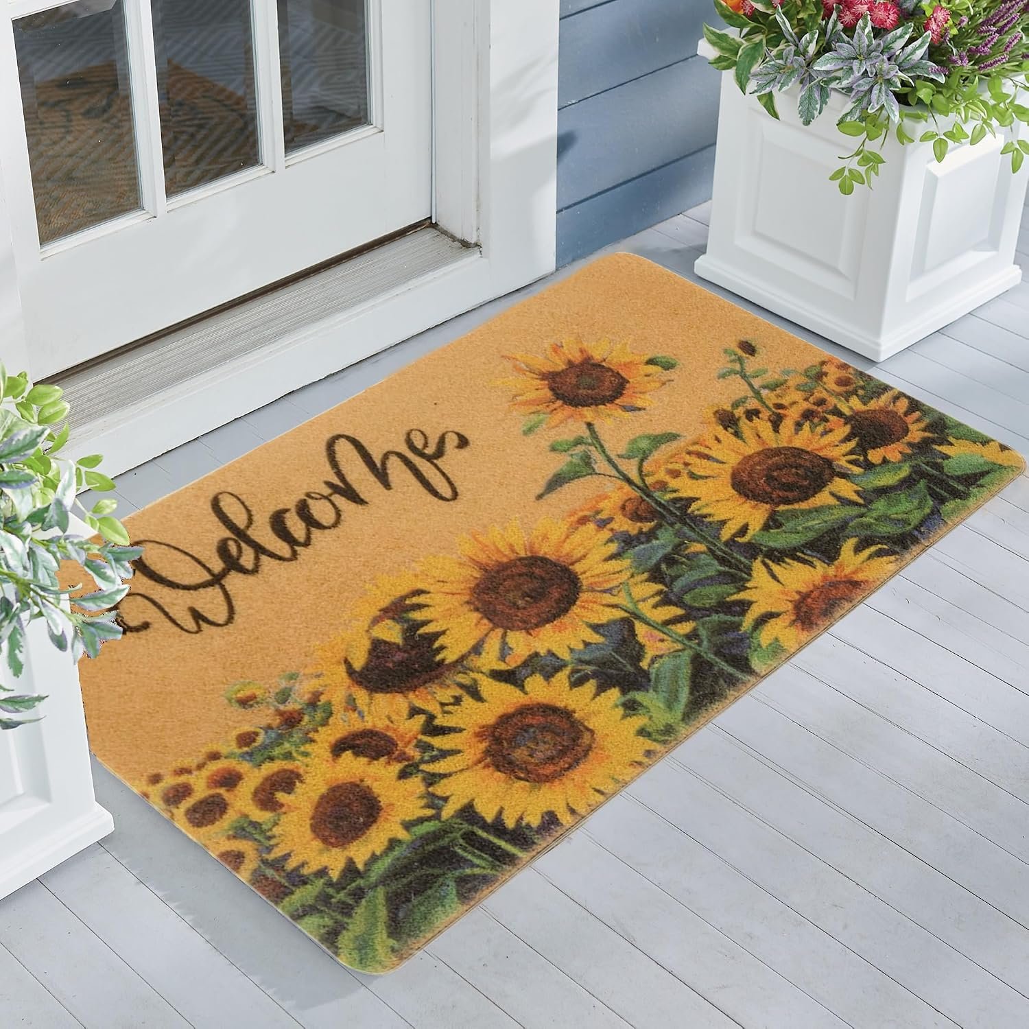 IZUS Floral Welcome-Doormats Front-Door – Spring Flower Home Decor Indoor-Mats Summer Non-Slip Seasonal Doormats 17x29inches