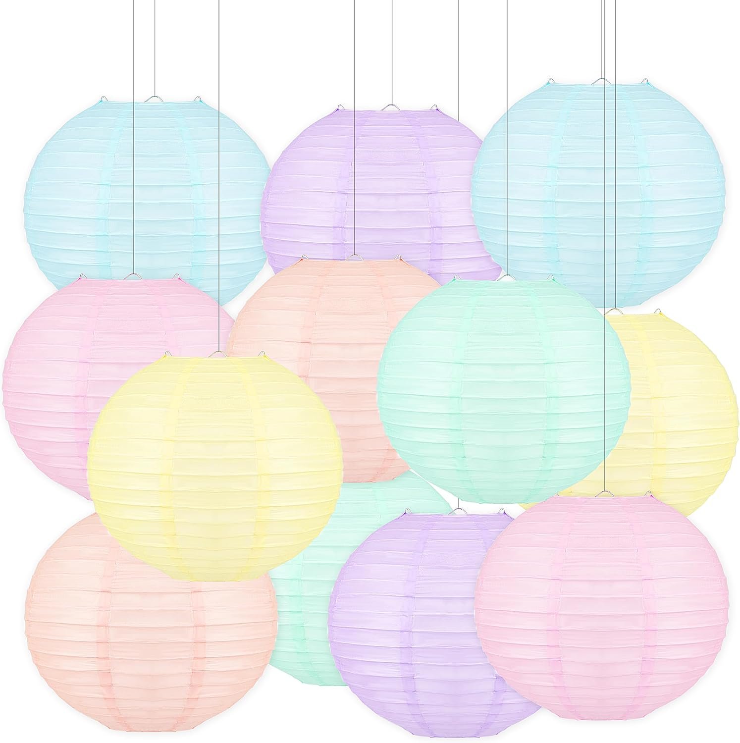 Qenk 12 Pcs Colorful Hanging Paper Lanterns, 10″ Pastel Paper Lanterns | Paper Lanterns Party Decorations for Classroom Party Wedding Birthday Valentine’s Day