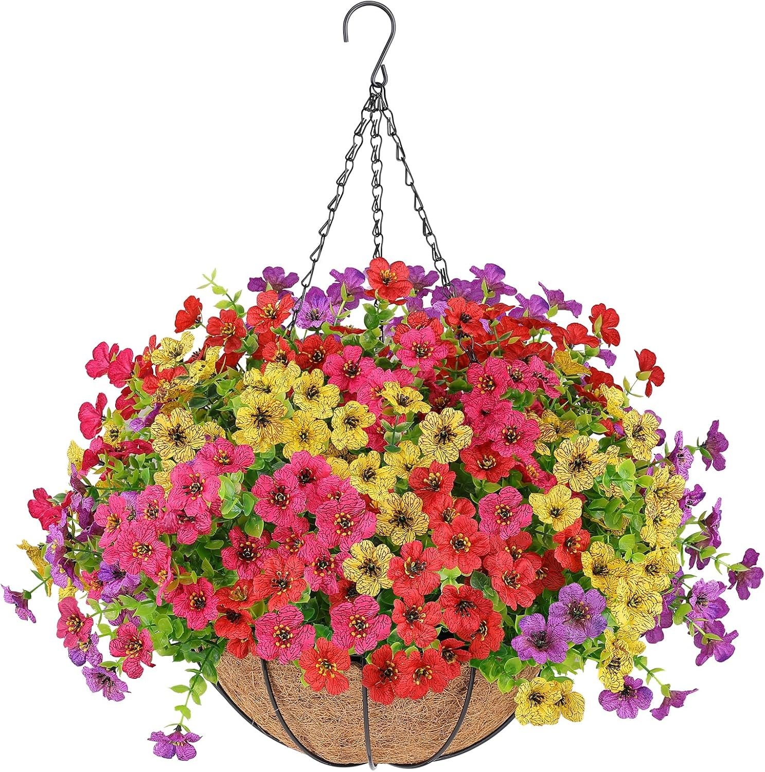 AGIRL Artificial Hanging Flowers with Baskets for Outdoors(Multi Color) | UV Resistant Fake Plants for Outdoor Porch Patio Garden, Realistic Silk Flowers for Spring Summer Home Decor