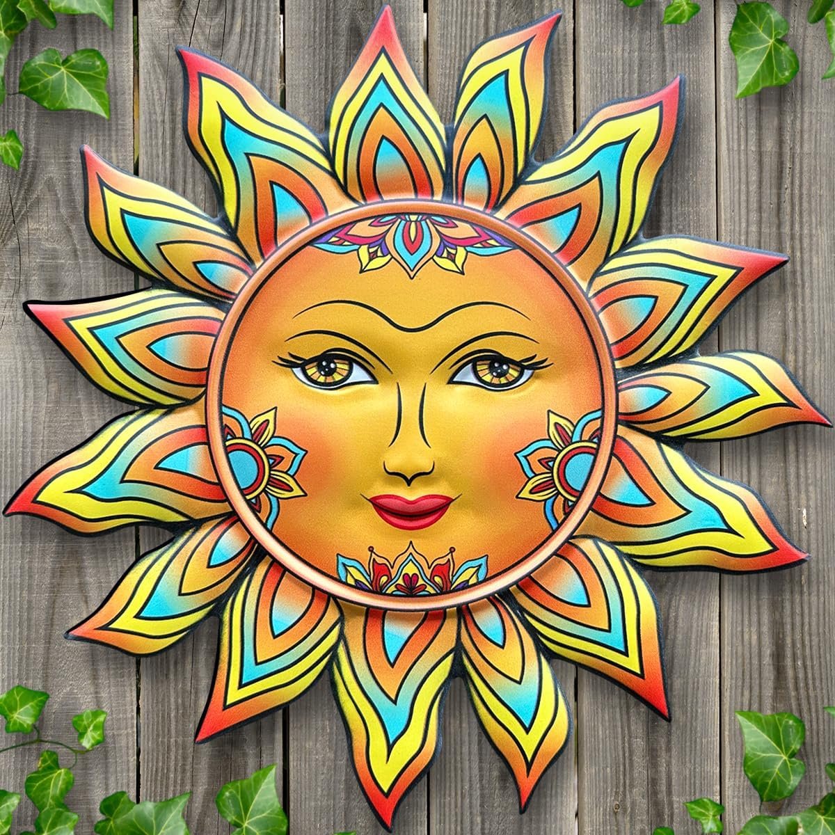Metal Sun Flower Wall Decor – 12.87 inches Sun Wall Art Hanging Decorations for Outdoor, Home Garden Yard Patio Fence Bedroom Decor