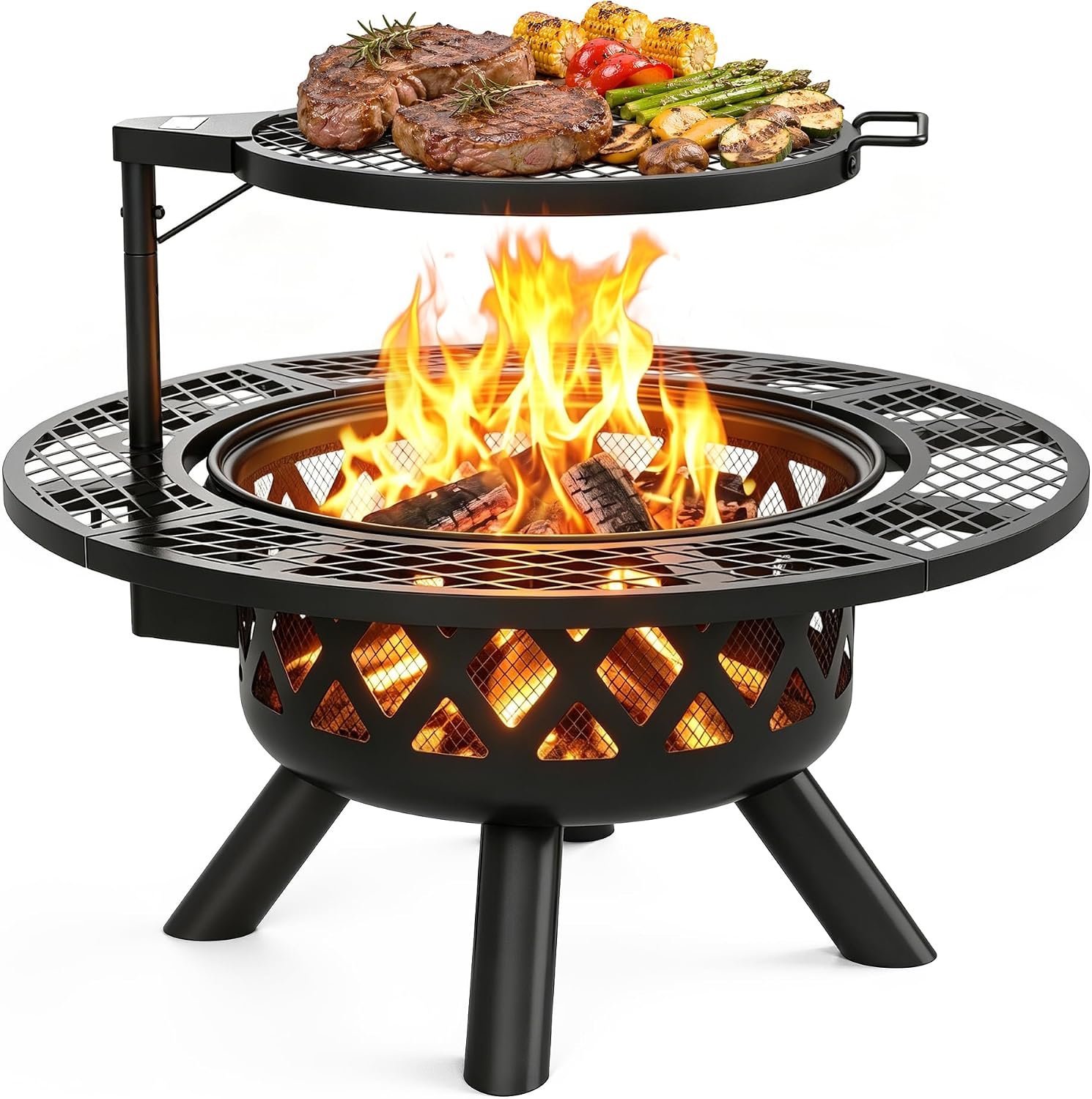 BALI OUTDOORS Fire Pit with Poker | 32 inch Outdoor Fire Pit Patio, Wood Burning Firepits for Outside with Grill