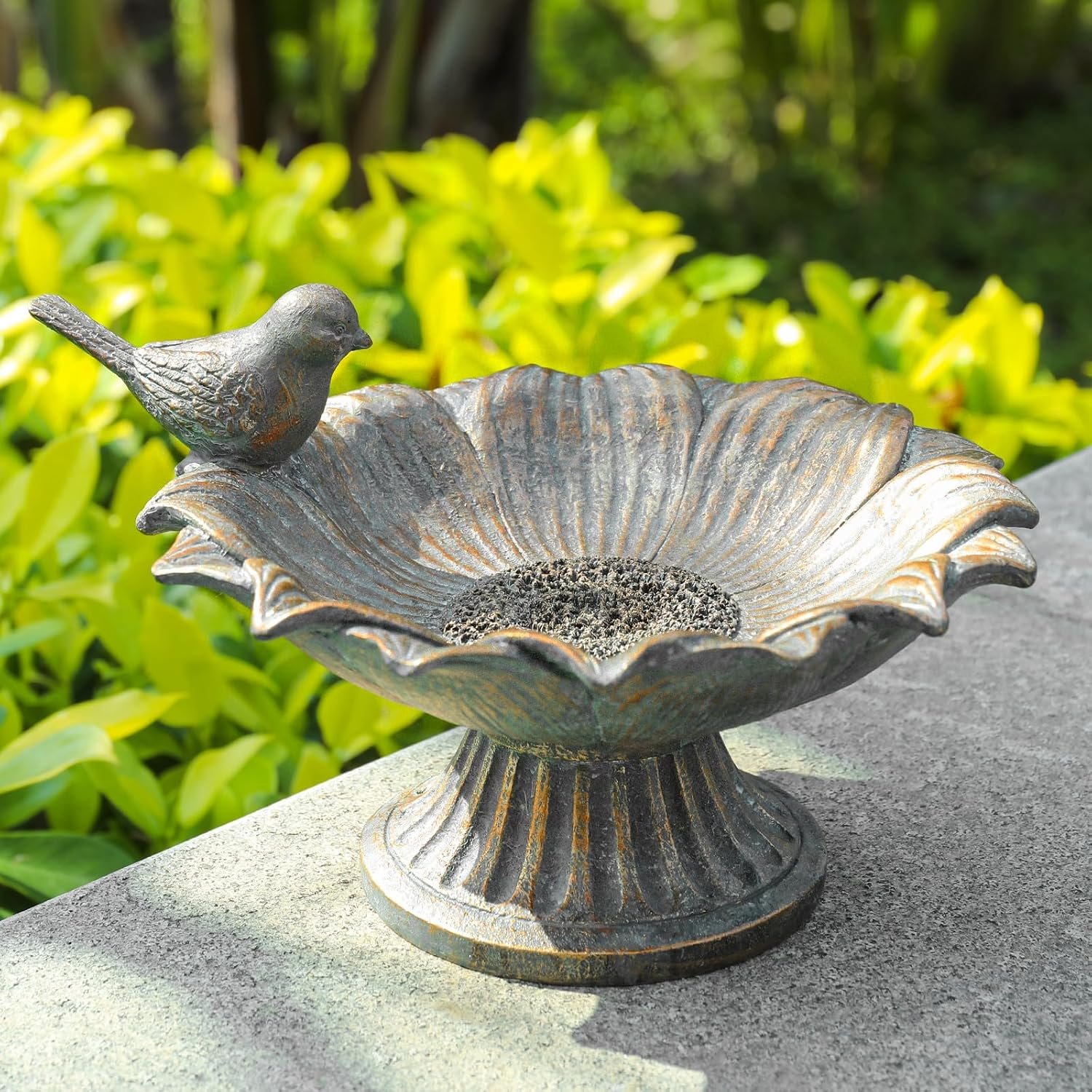 Bird Baths for Outdoors, Resin Birdbaths and Feeder Bowl Yard Decor | Ground Bird Bath Bowl with Vintage Bird Ornament for Outside, Antique Small Garden Tabletop Bird Bath