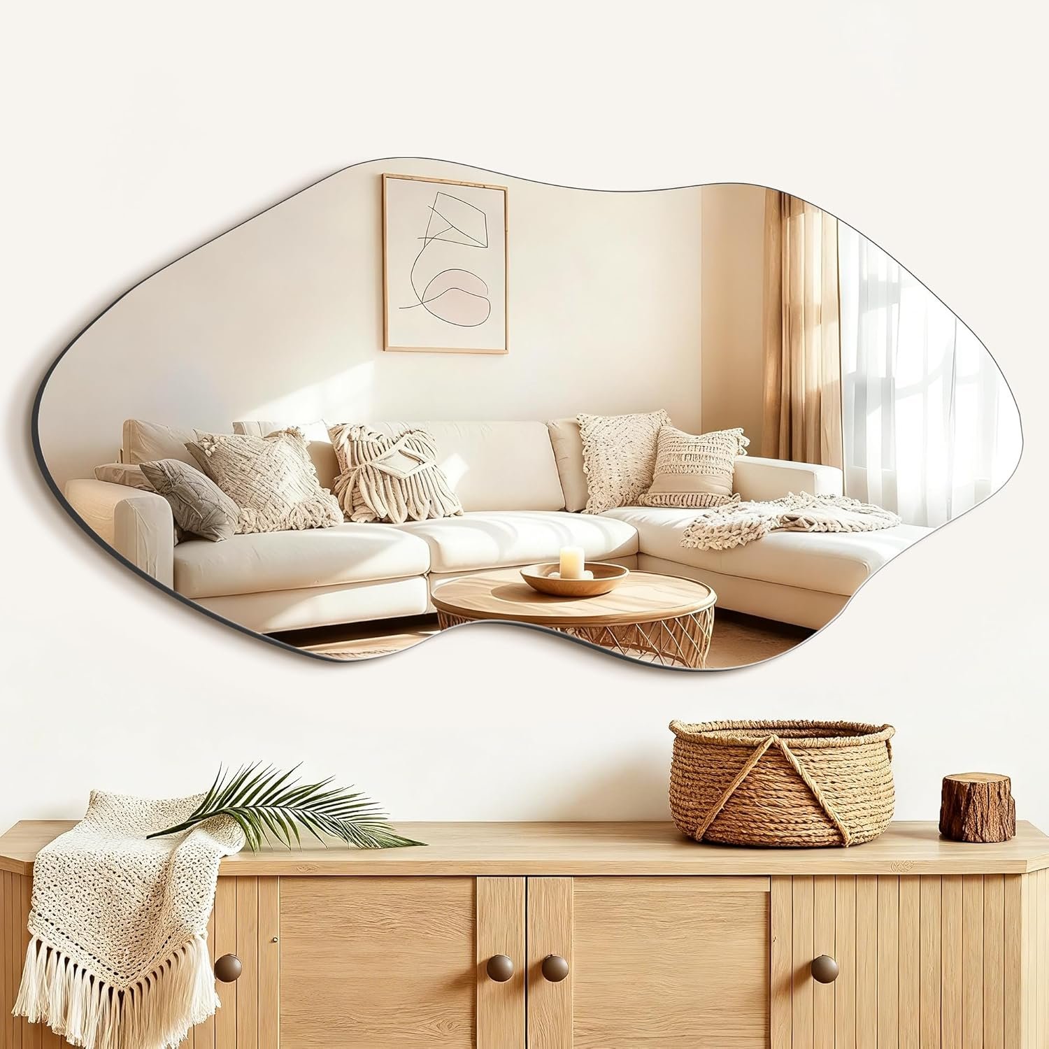 FICTOR Irregular Asymmetrical Wall Mirror, 36″ x 19″ Modern Decorative Mirror for Entryway, Bathroom, Bedroom, Living Room, Dining Room