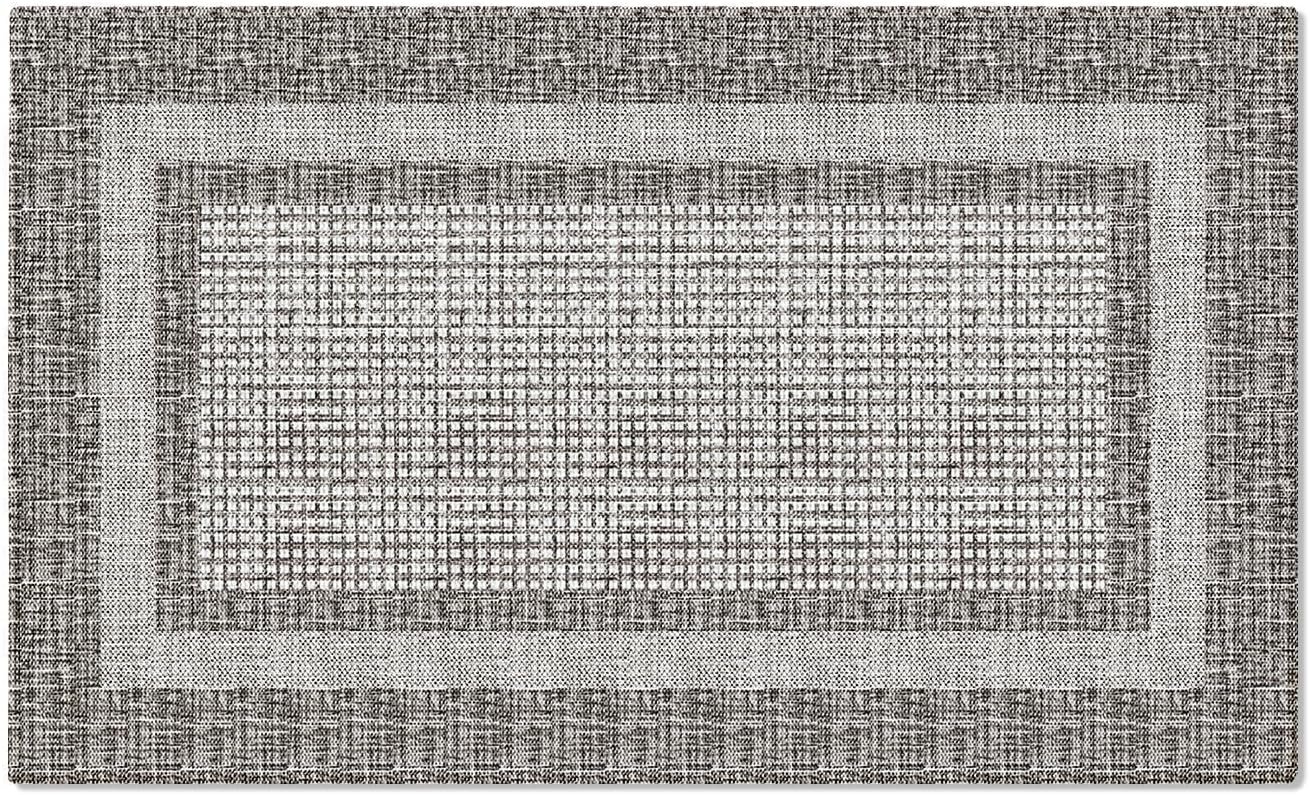 Artoid Mode Grey Rectangle Plaid Washable Doormat, Seasonal Decor Non Slip Low-Profile Absorbent Natural Rubber Back Door Mat 17×29 Inch