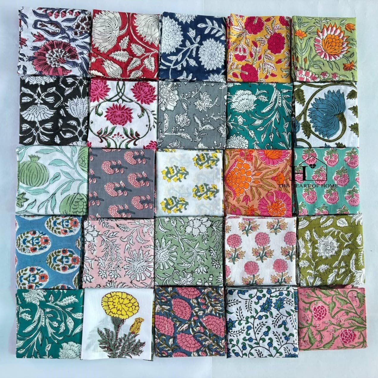 Assorted Mix and Match Hand Block Floral 100% Cotton Cloth Napkins Perfect for Kids,Wedding Events,Home Parties and Dining Table-Zero Waste Napkins