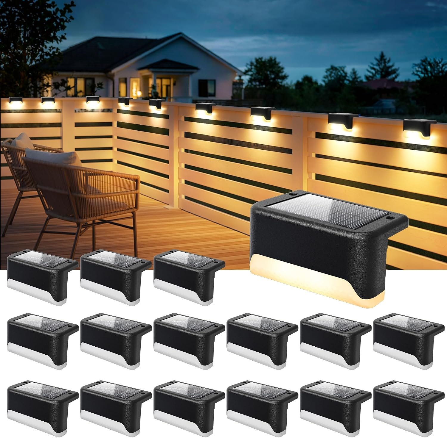 SOLPEX Solar Deck Lights Outdoor,Fence Lights Waterproof,16 Pack Warm White | LED Step Light for Outside, Patio, Stair, Garden, Yard, Railing, Front Porch, Balcony Decor