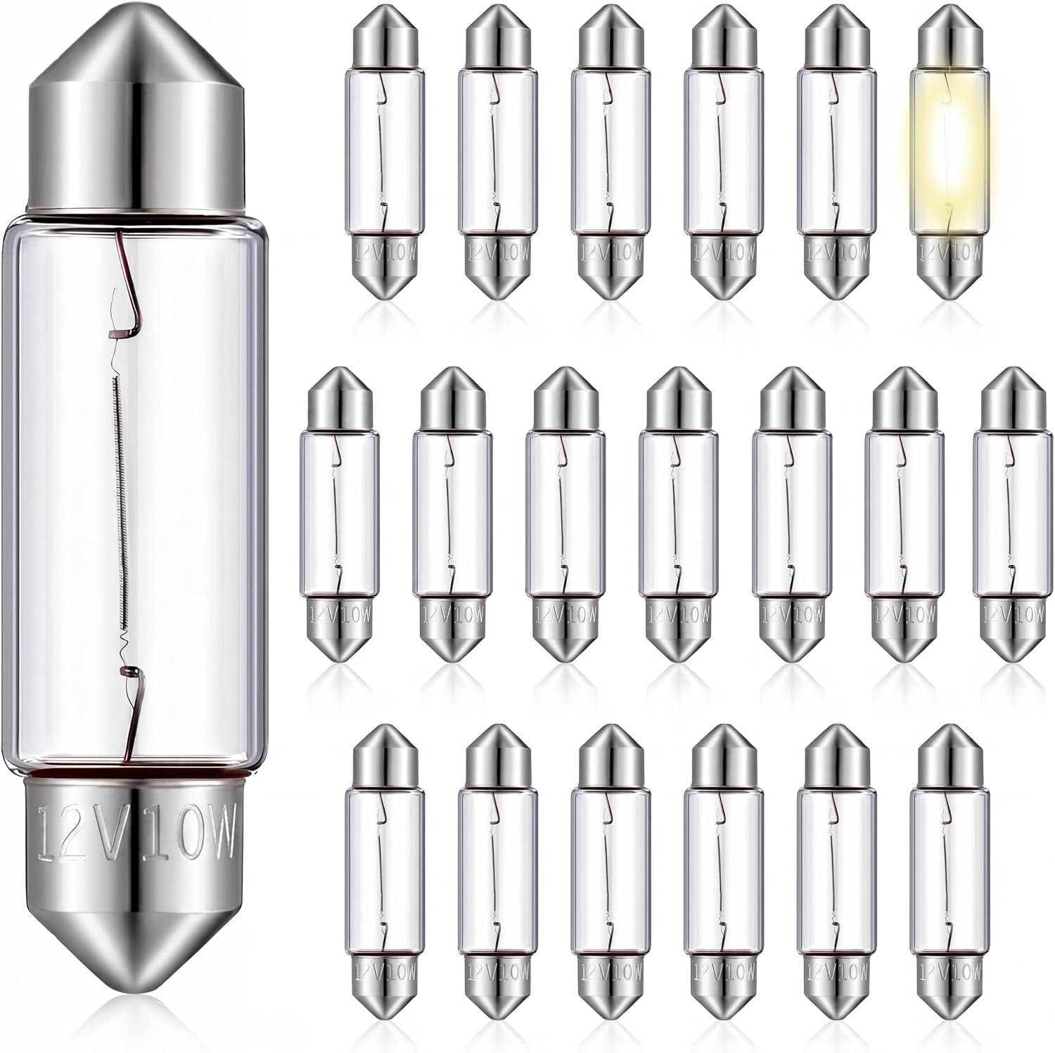 20 Pcs Xenon Festoon Light Bulb Clear Double Ended Festoons Bulbs Marine Festoon Bulb Standard Miniature 6411 Bulbs for Mantel Shelves Bookcase Refrigerator Car Tail Light Dome Lights(10w12v)