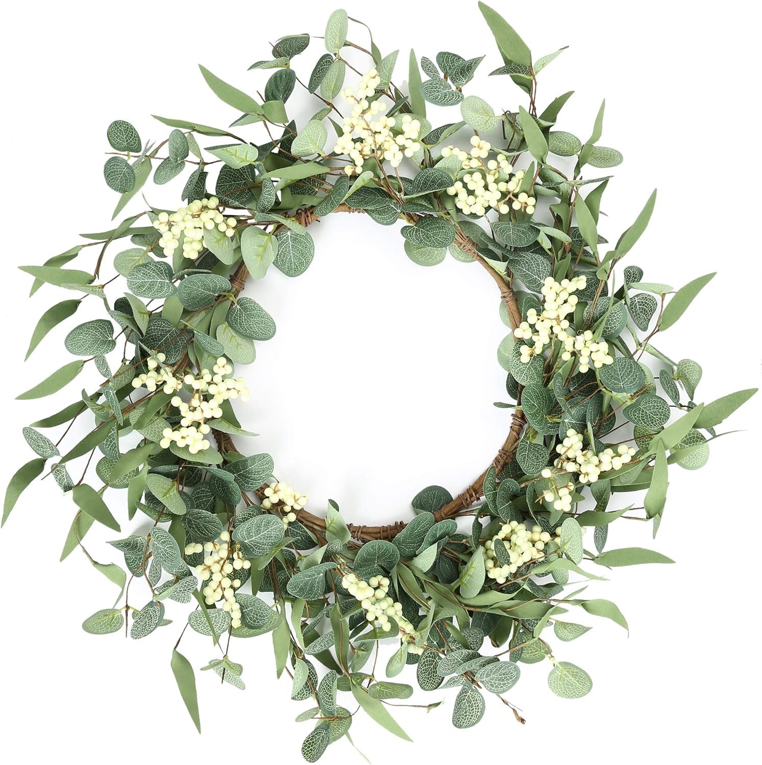 20” Eucalyptus Wreath for Front Door Porch Decor, Spring Summer | Front Door, Porch, Window, Greenery Boho Farmhouse Rustic, All Year Outside, Welcome Home Decorations, Gift for Housewarming