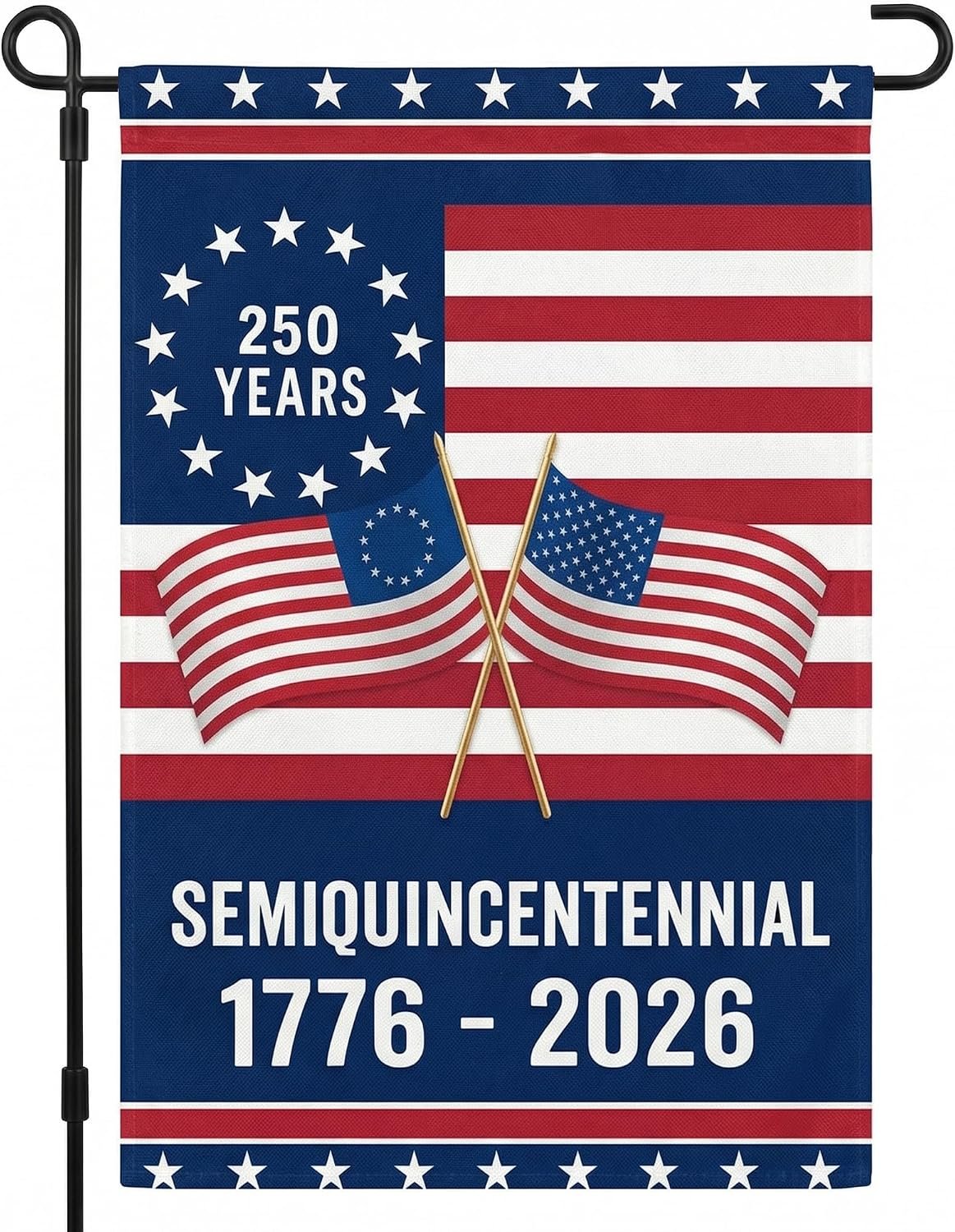 250th Anniversary USA Garden Flag, 1776-2026 250 Years Semiquincentennial Double Sided Patriotic Banner for Garden Yard Porch Patio Lawn Memorial Day 4th of July Outdoor Decor 12×18 Inch