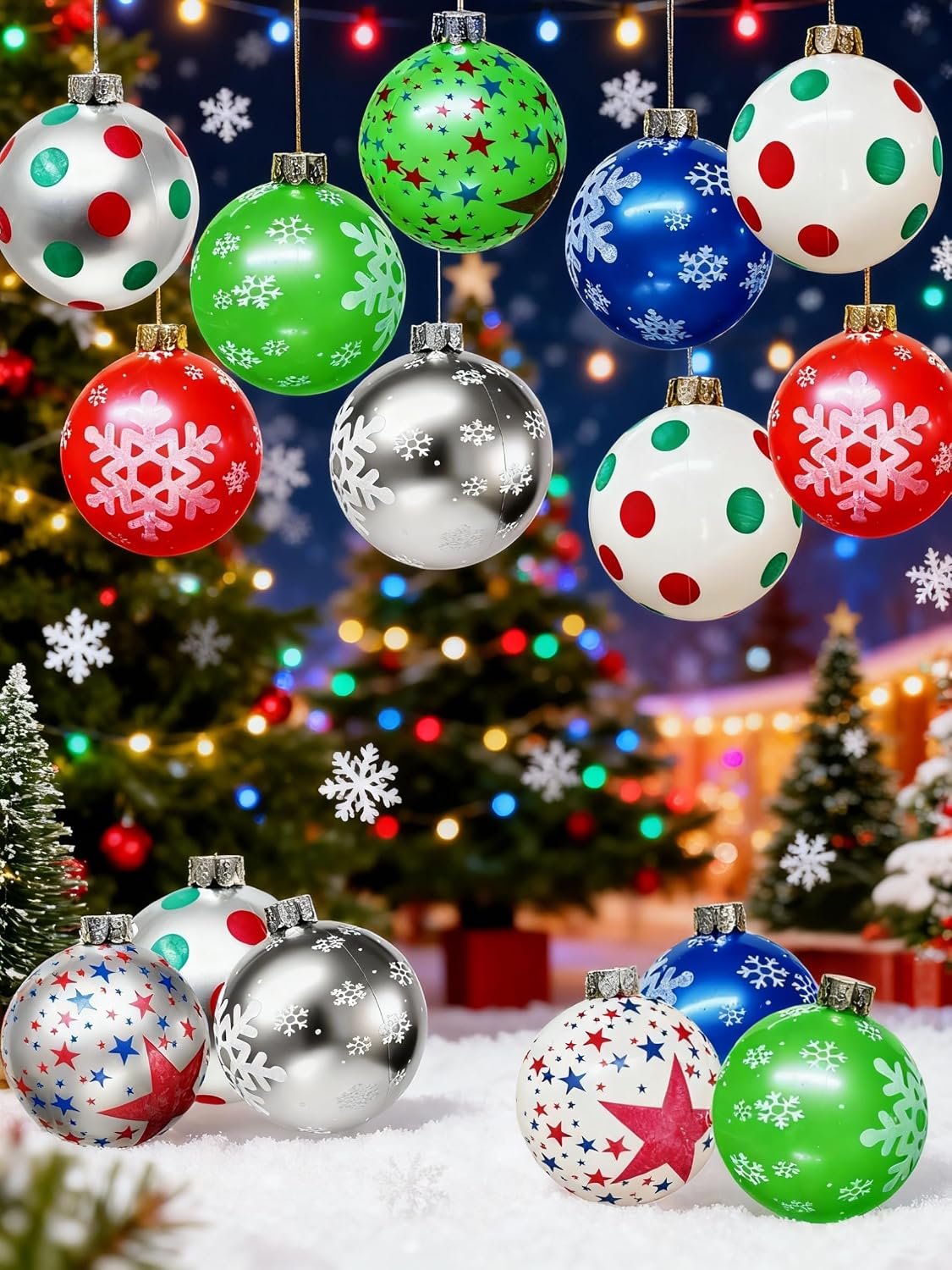 9” Inflatable Christmas Ornaments Balls, Holiday Party Decorations | 15 Pcs Large Outdoor Decor Balls for Yard, Patio & Tree