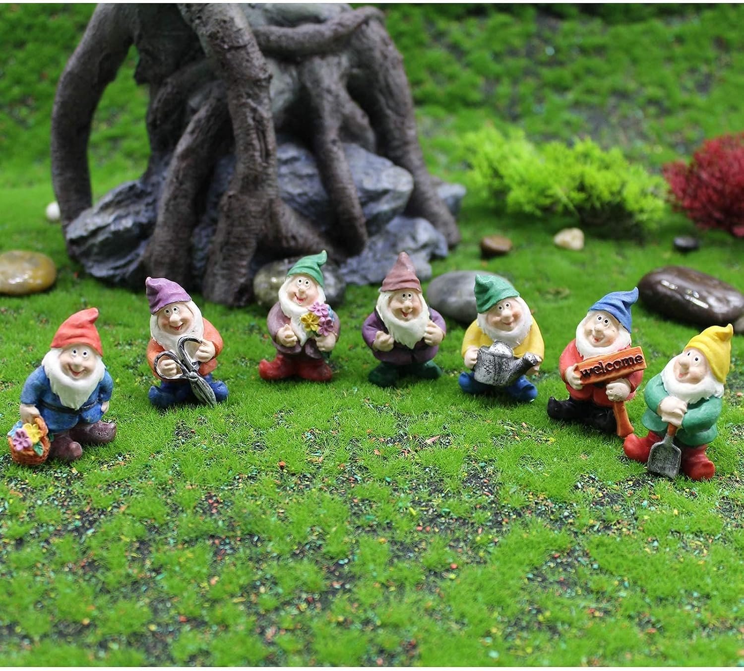 Fairy Garden Accessories Mini Gnome Resin Figurines Set 7Pcs | Fairy Garden Accessories 7Pcs Mini Gnome Resin Figurines Set Colorful Decor