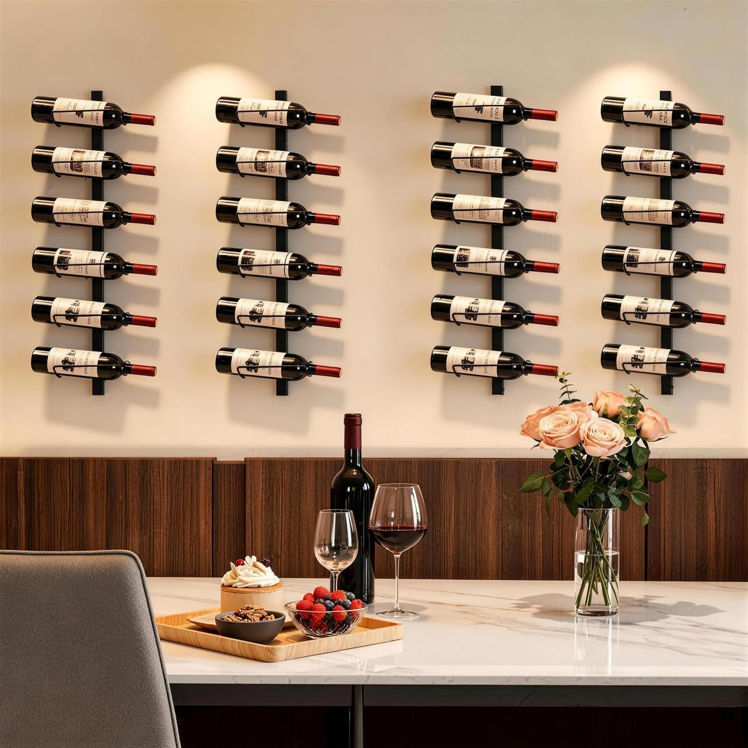 2 Pack 12 Bottle Wall Wine Rack for 24 Wine Bottles, DIY Detachable Wall Mount Wine Rack, Wine Storage Organizer Display Holder Used As One or Four, for Dining Room, Wine Cellar, wine lover gift