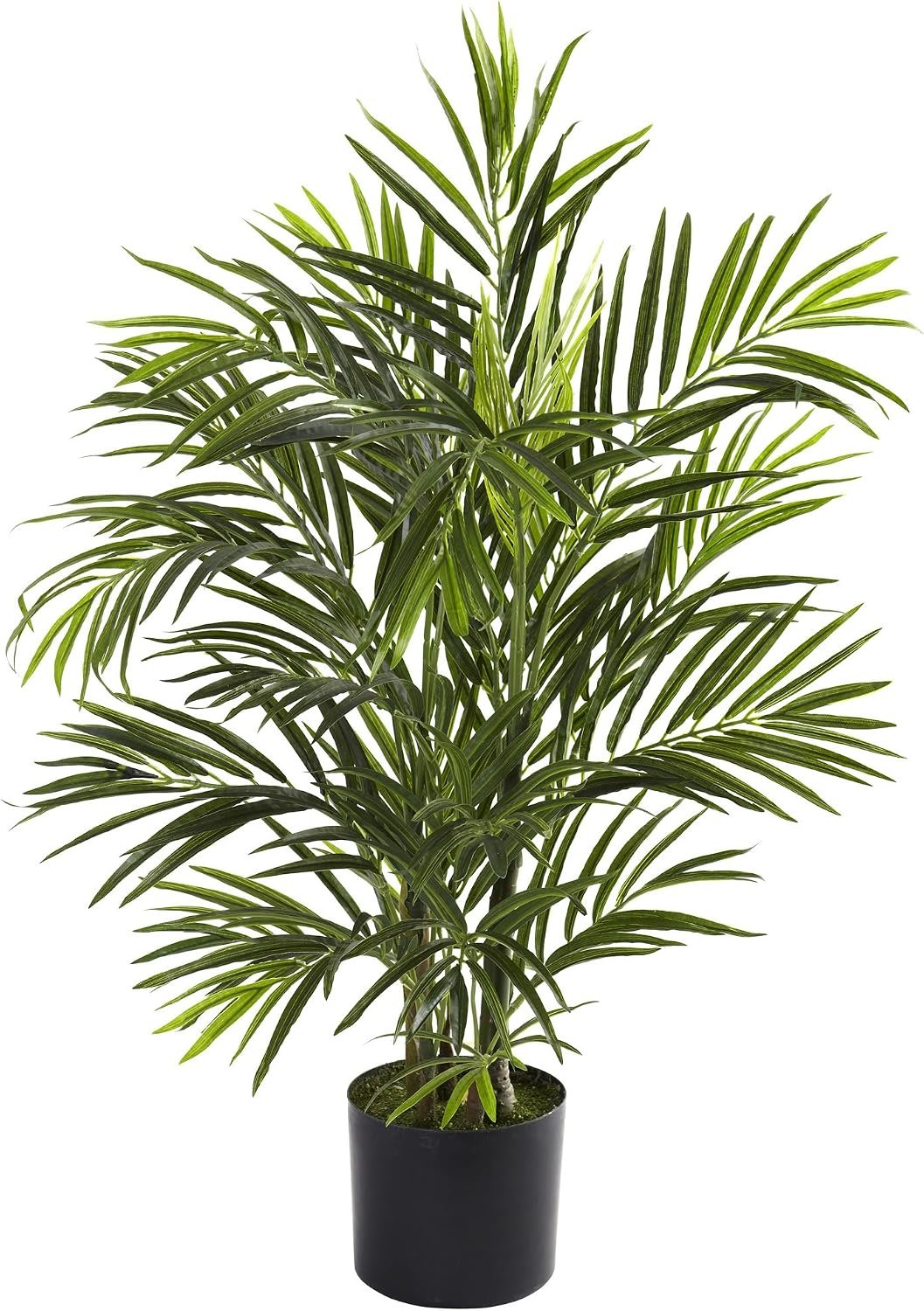 Nearly Natural 2.5 ft Artificial Areca Palm UV-Resistant Indoor Outdoor | 325+ Realistic Leaves, Multiple Stout Trunks, Non-Decorative Nursery Pot, All-Weather Decor for Patio or Deck
