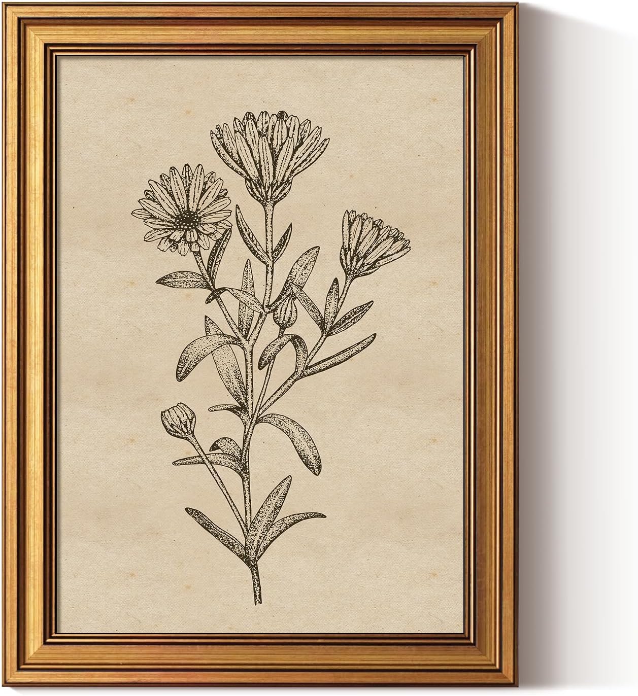 ARPEOTCY Gold Framed Canvas Art Prints,12x16inch, Botanical Wildflower Art Painting, Vintage Country Decor for Bathroom Bedroom Kitchen Shelf, Rustic Cottagecore Minimalist Plant Pictures