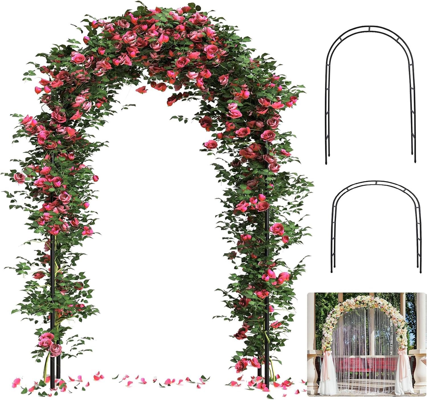 Thickened Tube Garden Arch Arbor Metal Trellis for Climbing Plants Outdoor | 4.6 * 7.8 or 6.4 * 7.5Ft, 16mm Steel Tubes & 0.7mm Thickened Wall,Stable Garden Arbor, Birthday Party Wedding Arch Decoration