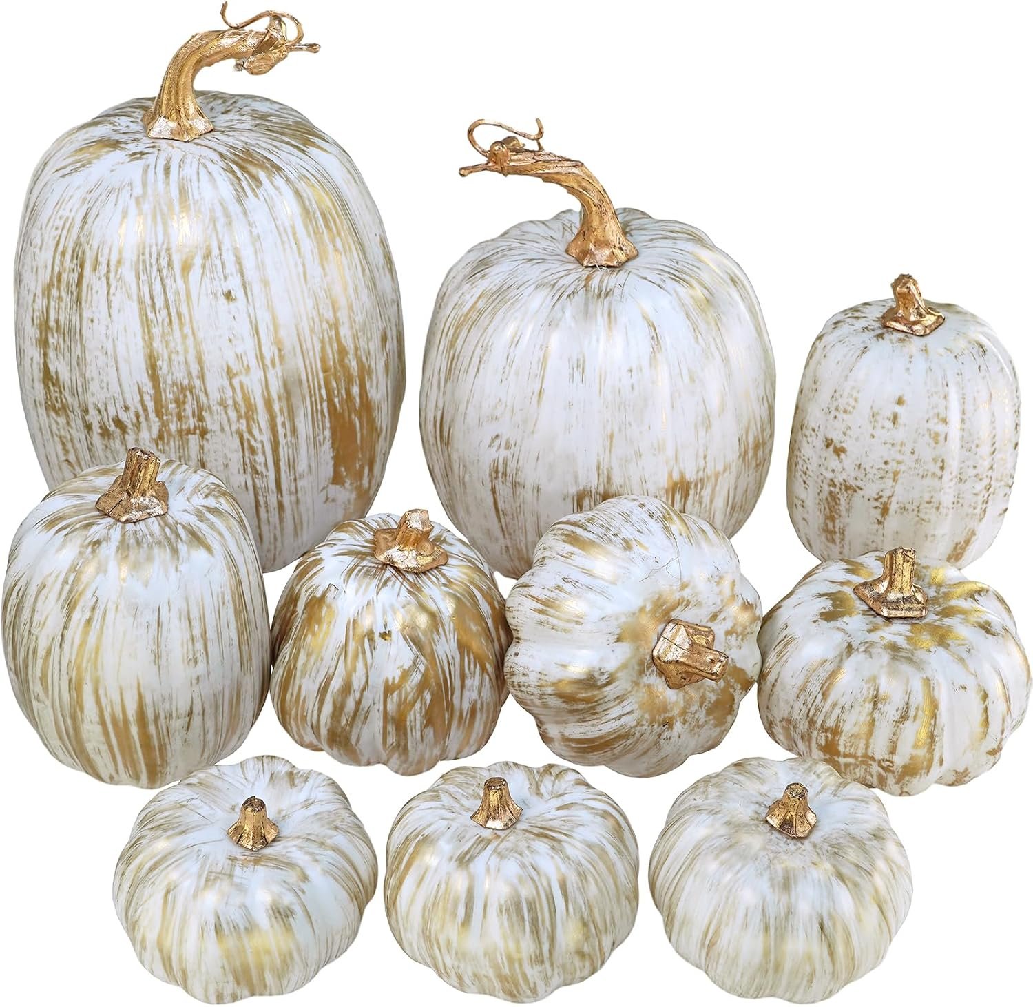 Winlyn 10 Pcs Assorted Fall Artificial Pumpkins – Gold & White Decorative Foam Pumpkins for Wedding, Thanksgiving, Halloween, Baby Shower, Tabletop, Centerpiece, Mantel Decor