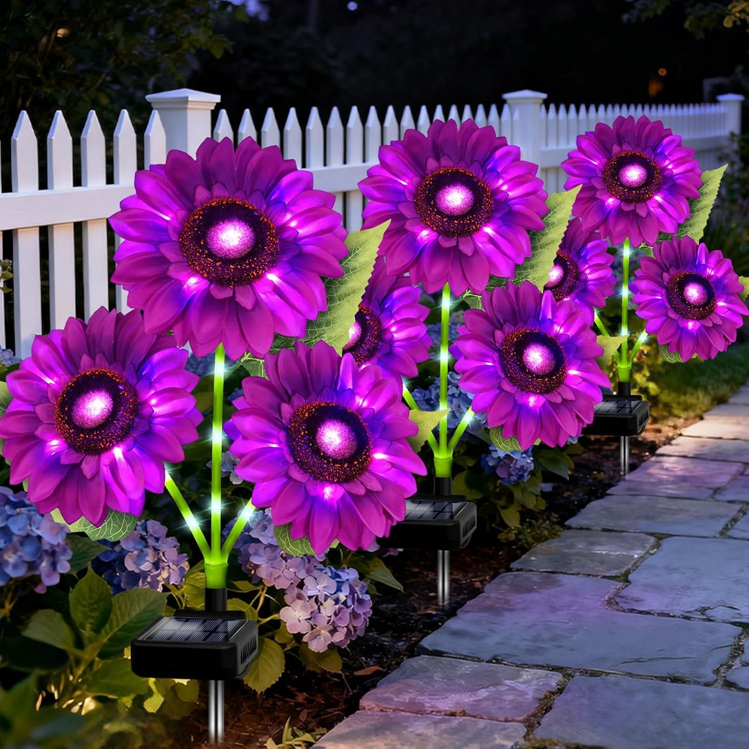 ANGMLN Solar Garden Lights Outdoor, 3 Pack Sunflower Lights with 9 Large Purple Sunflower