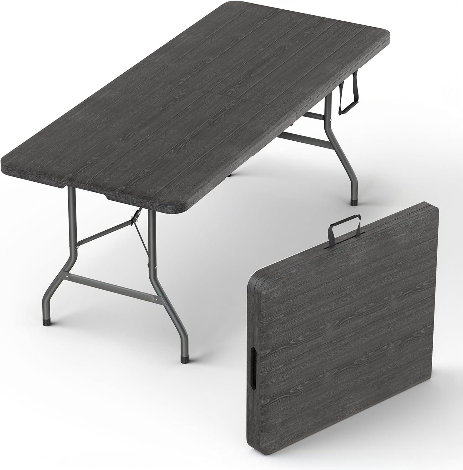 6 Feet Foldable Table with Built in Handle & Steel Legs | 6FT Heavy Duty Folding Portable | Perfect for Party, Dining, Wedding, Events, Picnic Indoor, Outdoor, Camping, Utility, Folding – 6 Foot
