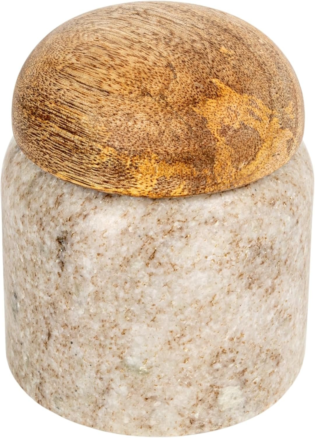 Creative Co-Op Unique Marble and Mango Wood Pinch Pot Canister with Lid, Natural