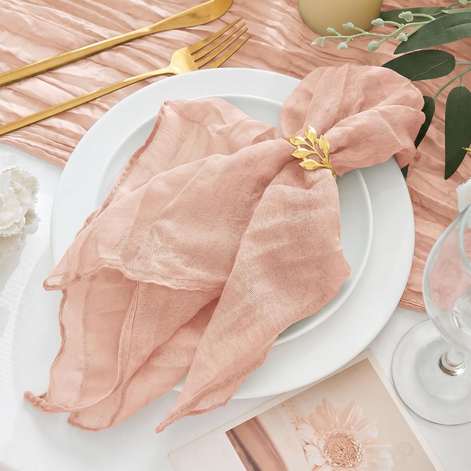 12 Pack Cheesecloth Napkins 20″x20″ Dusty Pink Gauze Boho Napkins | Cheese Cloth Napkins Boho Gauze Bulk Rustic Dinner Table Decor for Wedding Bridal Baby Shower Party