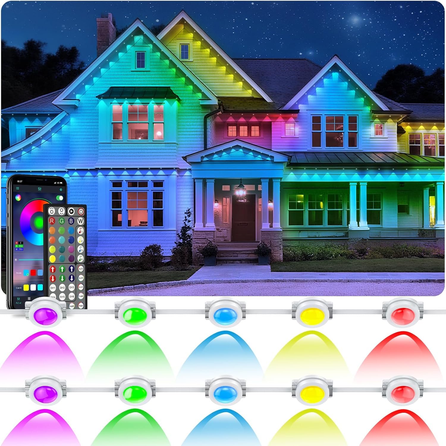 LETIANPAI 300FT Permanent Outdoor Lights,RGB Eaves Light with App Control Remote,DIY Scene Modes IP67 Waterproof Under Eave Lighting,Outdoor Lights for Decor,Garden Decor,House,Party