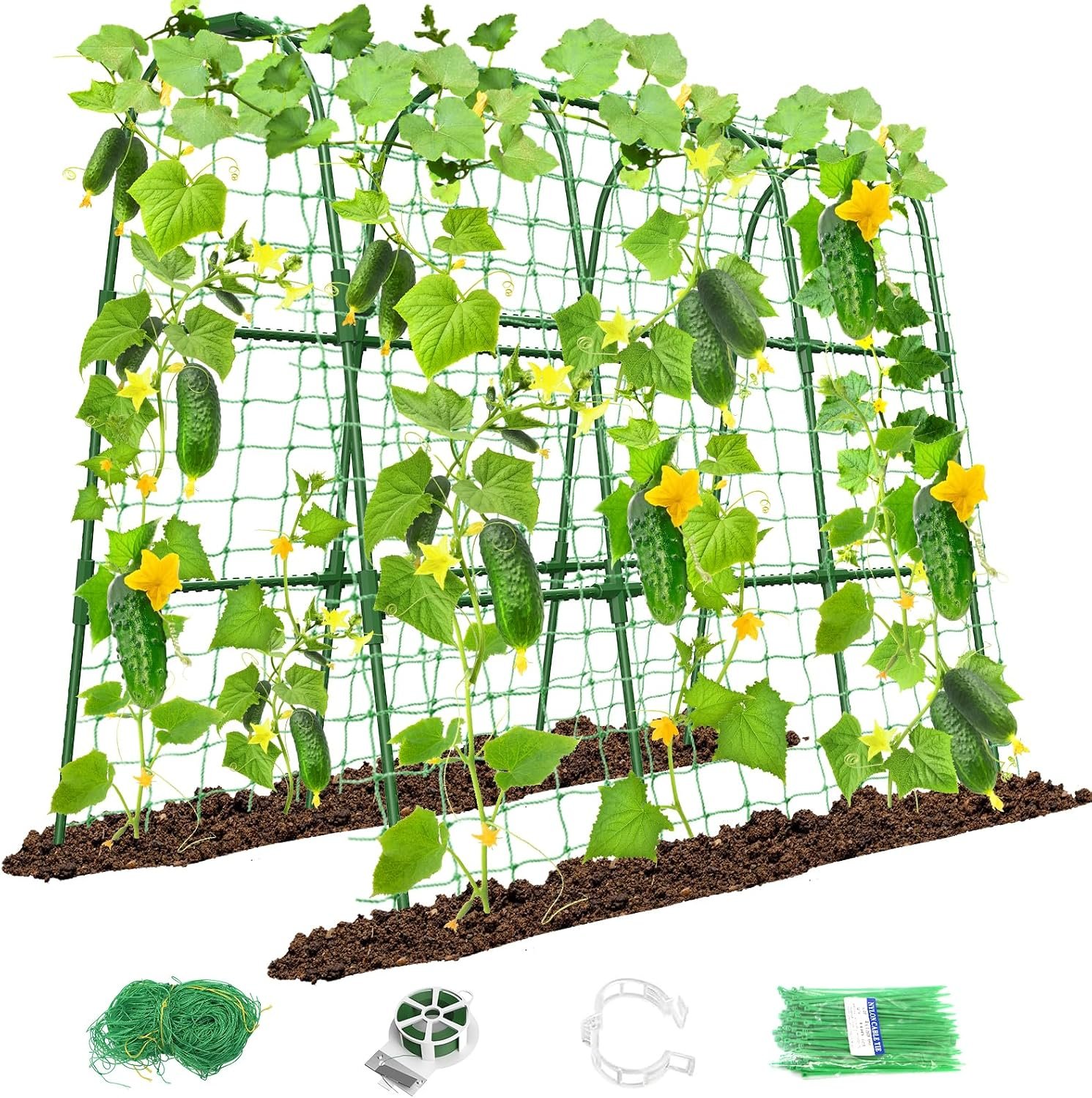Cucumber Trellis for Raised Bed, U-Shape Garden Trellis for Climbing Plants Outdoor, Metal Arch Trellis for Vegetables, Plant Support for Tomato, Pea, Zucchini (47.2″ L×30″ W×47.2″ H-Medium)