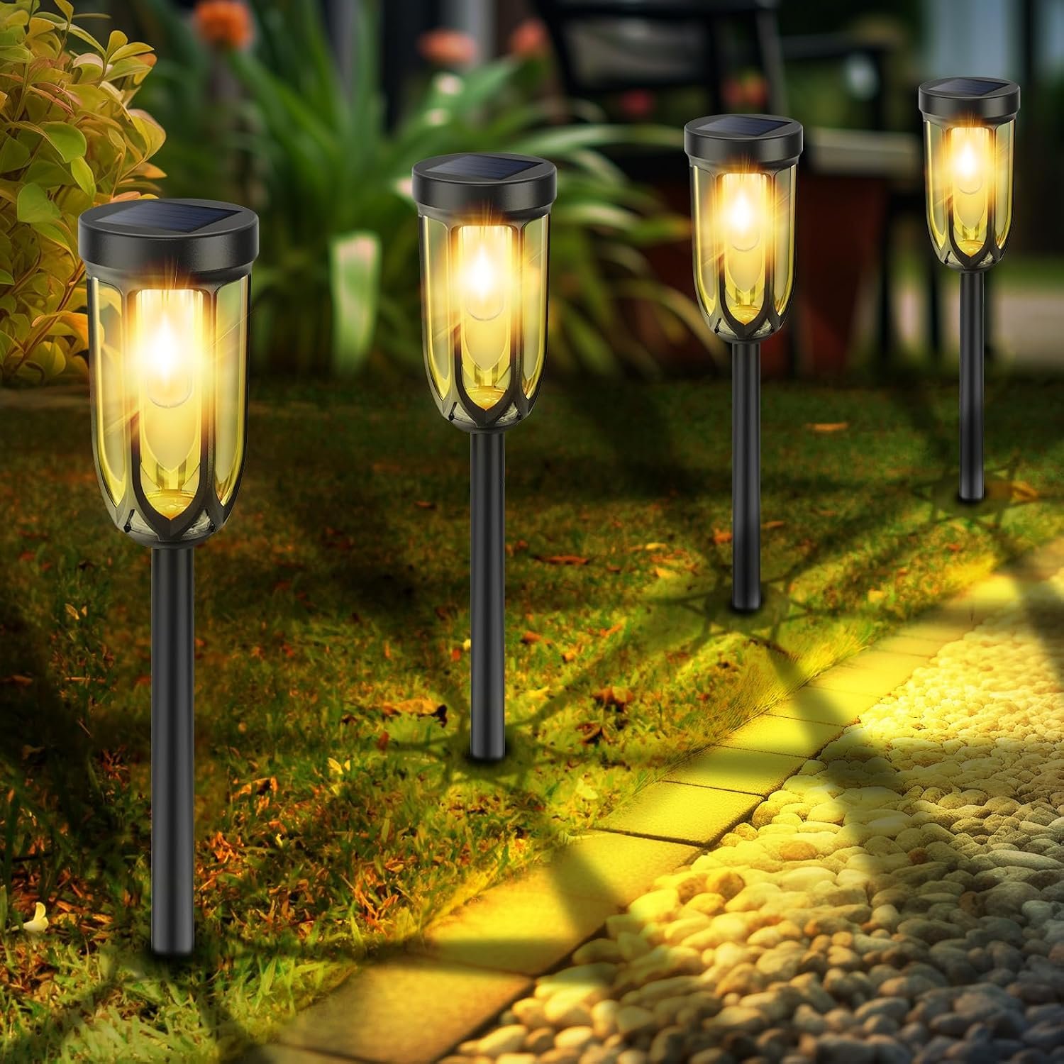 4Pack Solar Pathway Lights Outdoor, IP65 Waterproof Bright Auto On/Off | Easy Install, 800mAh Battery 6–8H charge 10-12H Working,Solar Landscape Lights for Garden Patio Yard Driveway Lawn Warm White