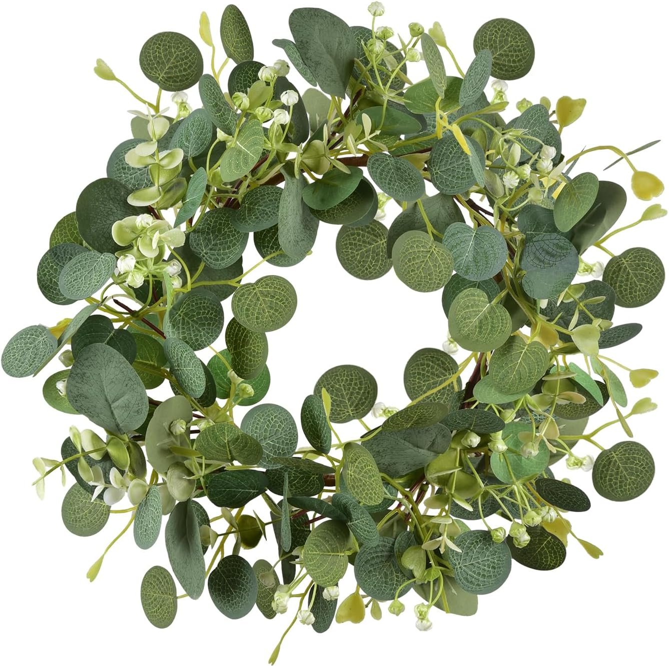 LSKYTOP Green Eucalyptus Wreaths 12” Artificial Spring Summer Eucalyptus Leaf Wreaths with Berries for Home Farmhouse Front Door Decor