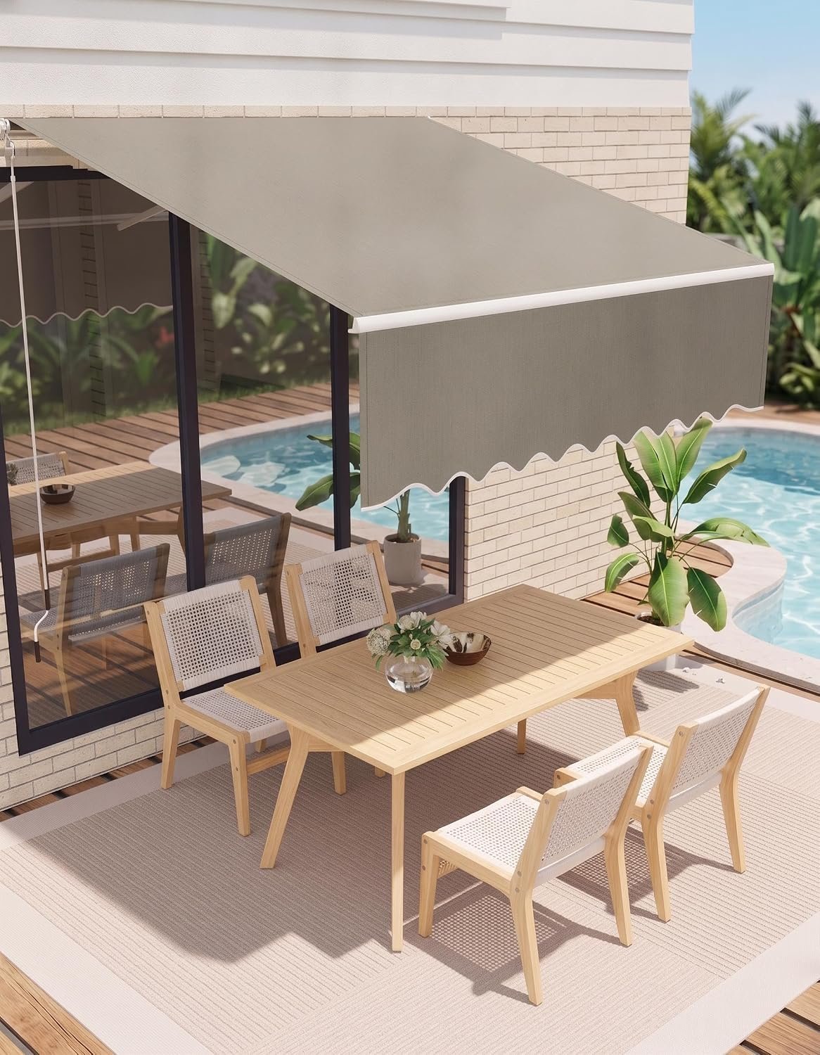 IDEALHOUSE 10x8FT Retractable Patio Awning – Heavy-Duty Waterproof & UV-Resistant Polyester, Powder-Coated Aluminum Frame – Adjustable Angle Sun Shade with Manual Crank – Outdoor Deck, Balcony, Porch