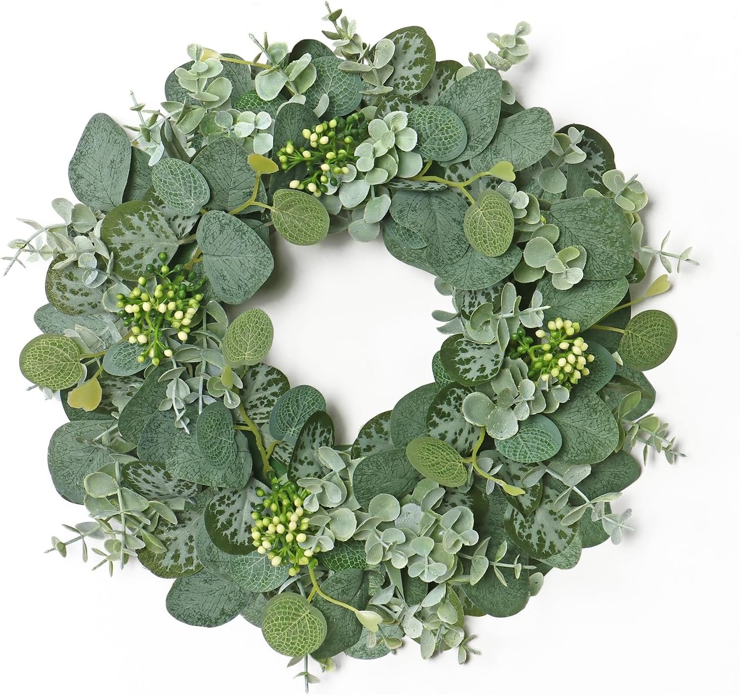 11.8″ Green Eucalyptus Wreath for Front Door Spring Summer Greenery Wreath | UXORSN Wreath with Berries All Season Door Wreaths Decor Artificial Eucalyptus Wreaths for Indoor Outdoor Wall Window