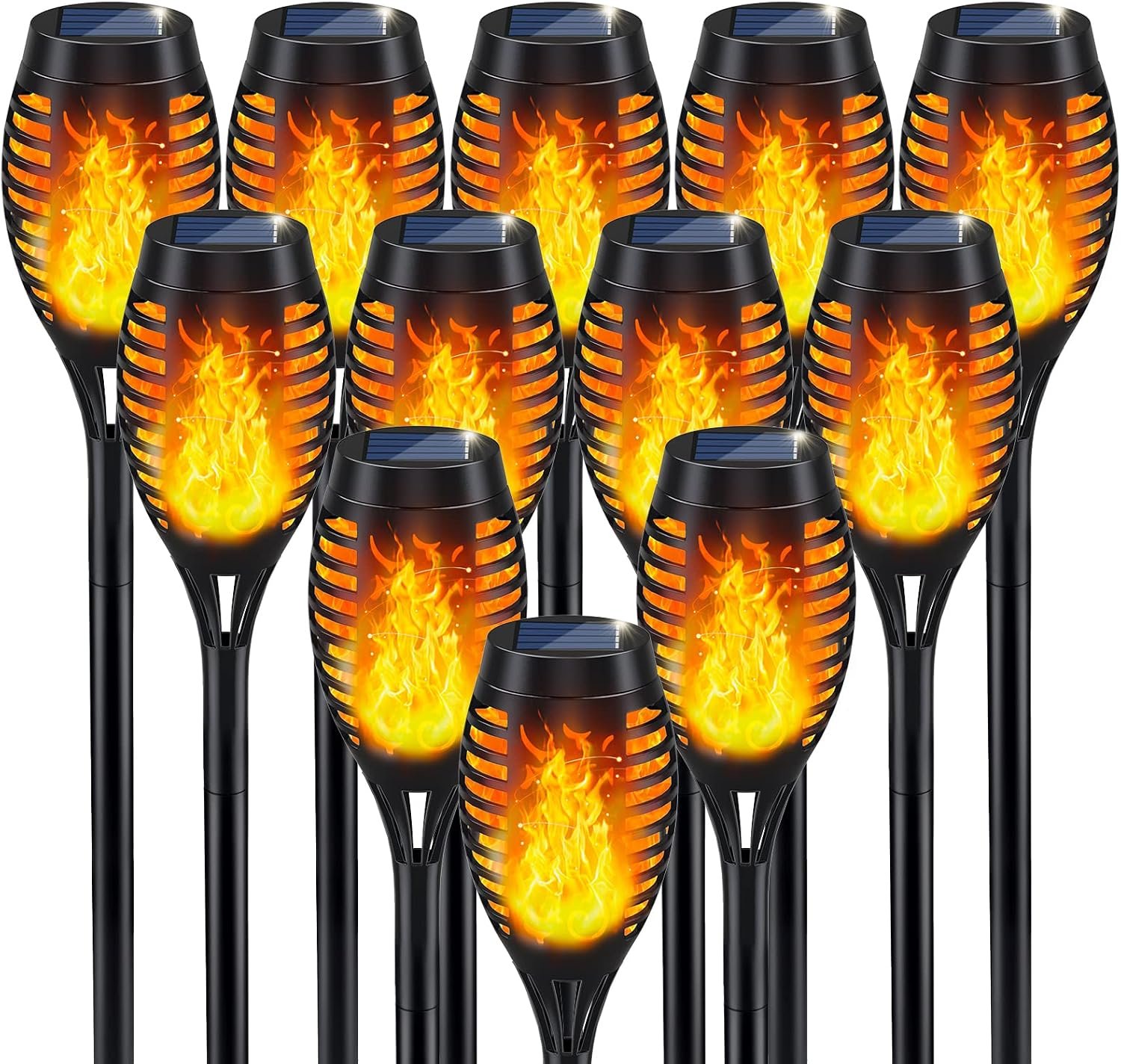 12Pack Solar Torch Light with Flickering Flame for Halloween Decorations | Solar Lights Outdoor for Halloween Decor, Waterproof Solar Garden Lights, Flame Torches for Outside Garden Patio Pathway Yard