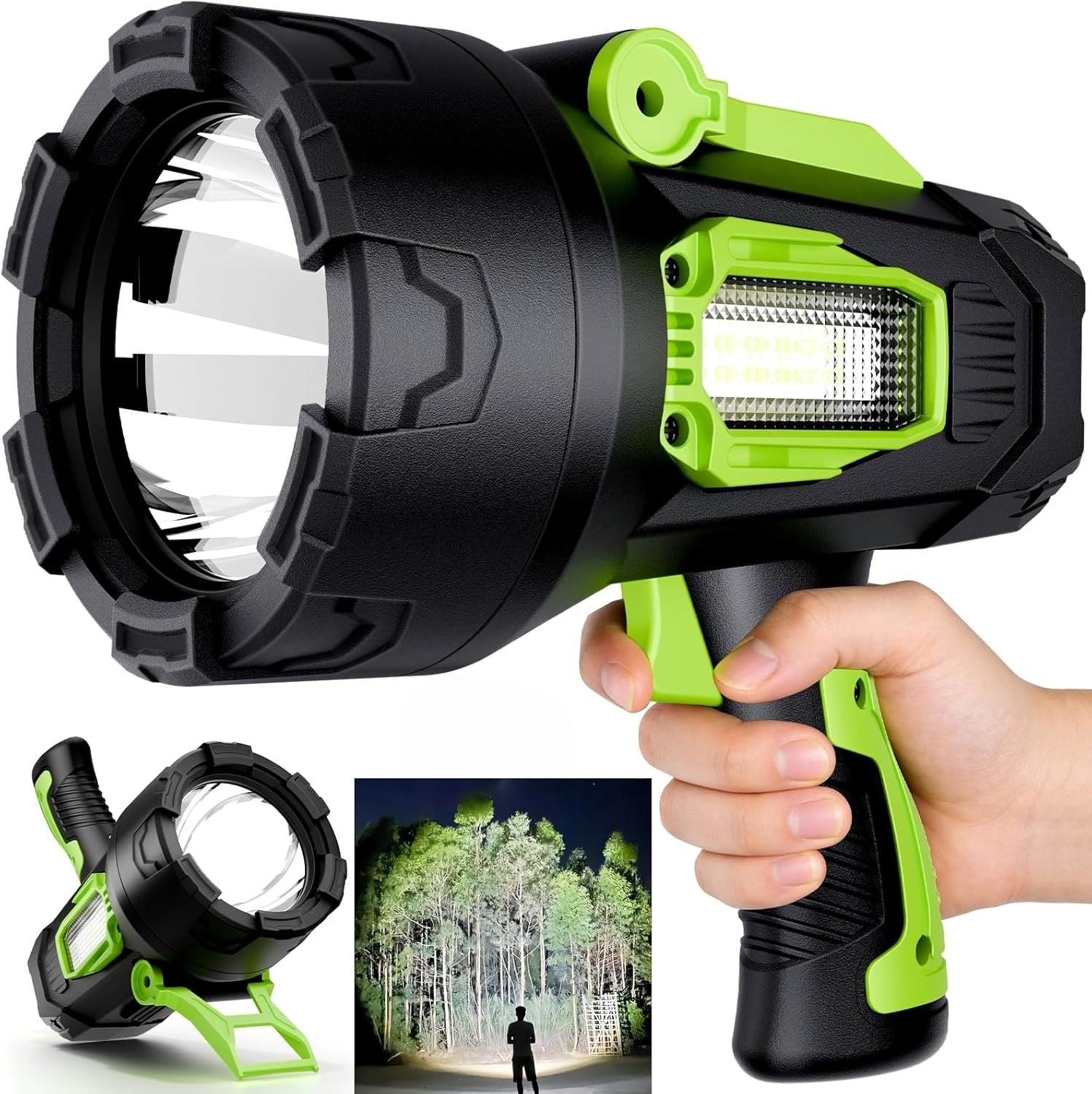taoquwe Rechargeable Spotlight,2000000 LM Super Bright Handheld Spot Light LED Flashlight High Lumens,Powered Spotlight Large Searchlight Outdoor with Foldable Tripod for Boating Camping Hunting
