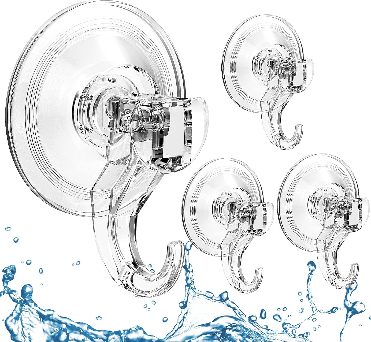 Quntis Suction Cup Hooks 4 Pack, Multi-Purpose Clear Shower Suction Hooks | Waterproof Heavy Duty Wreath Hanger for Bathroom, Window, Towel, Shower Wall, Tile, Glass Door, Camper