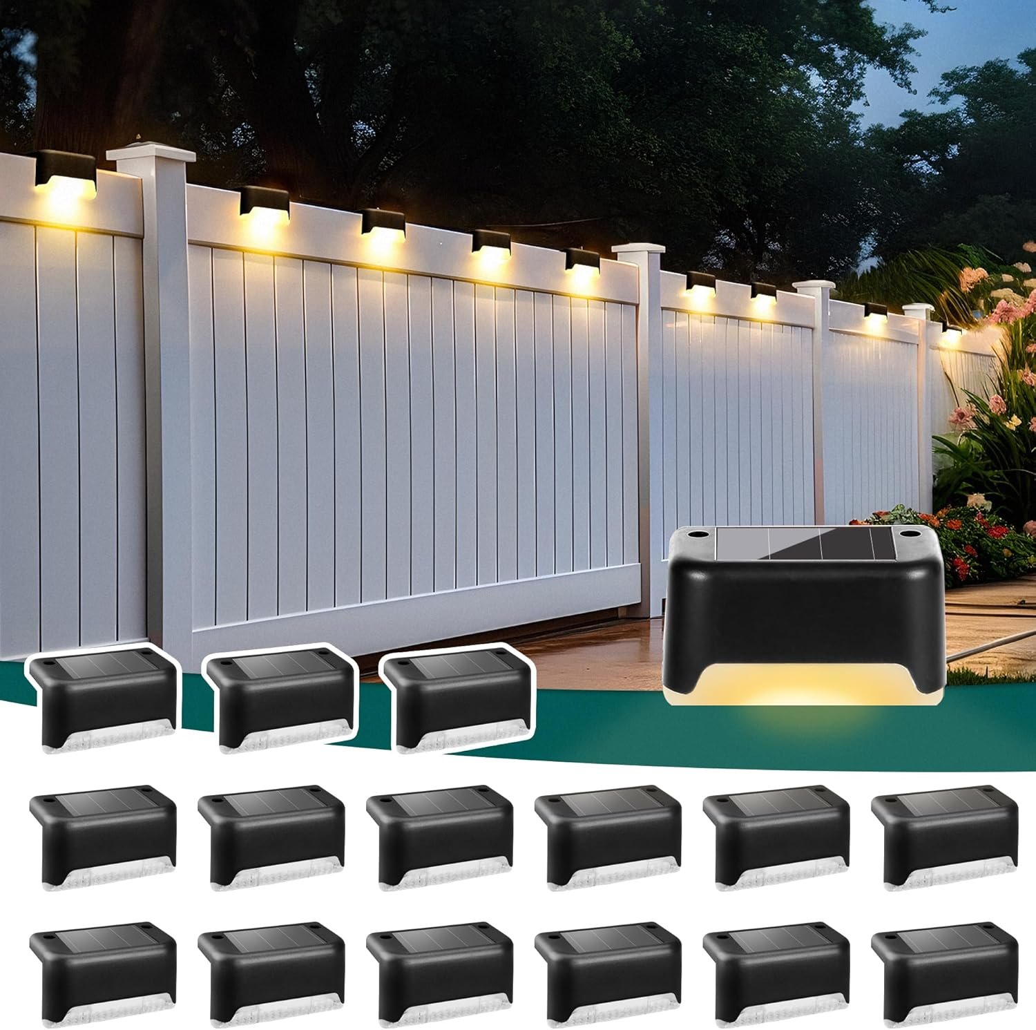 SOLPEX Solar Deck Lights Outdoor 16 Pack, Waterproof Led Light, Warm White | Solar LED Light for Outdoor Deck, Stairs, Step, Fence, Yard, Patio, and Pathway