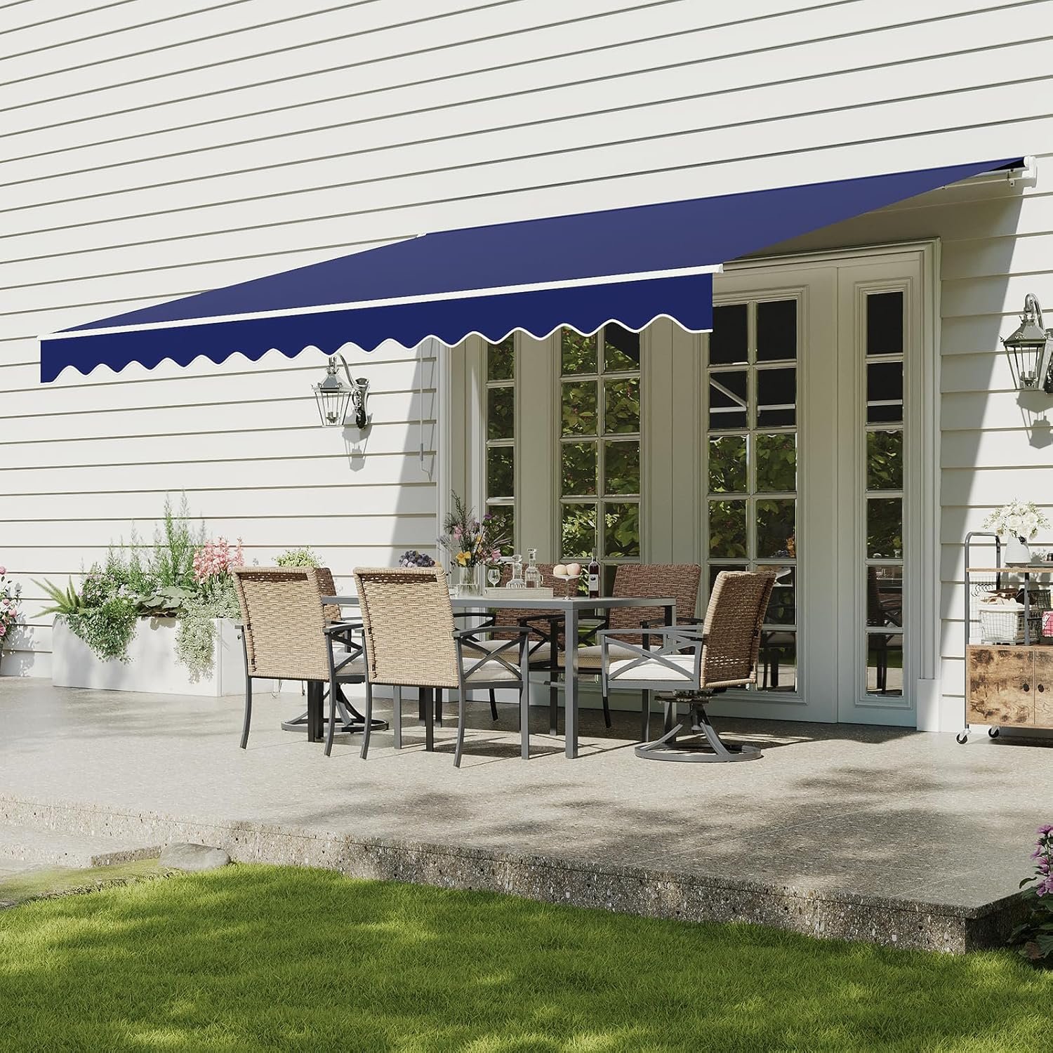 Aoxun 12x10FT Manual Retractable Awning for Outside with Crank Handle | Retractable Outdoor Patio Sun Shade,Durable Waterproof Polyester Fabric,UV Protection PA Coated for Backyard,Deck,or Window