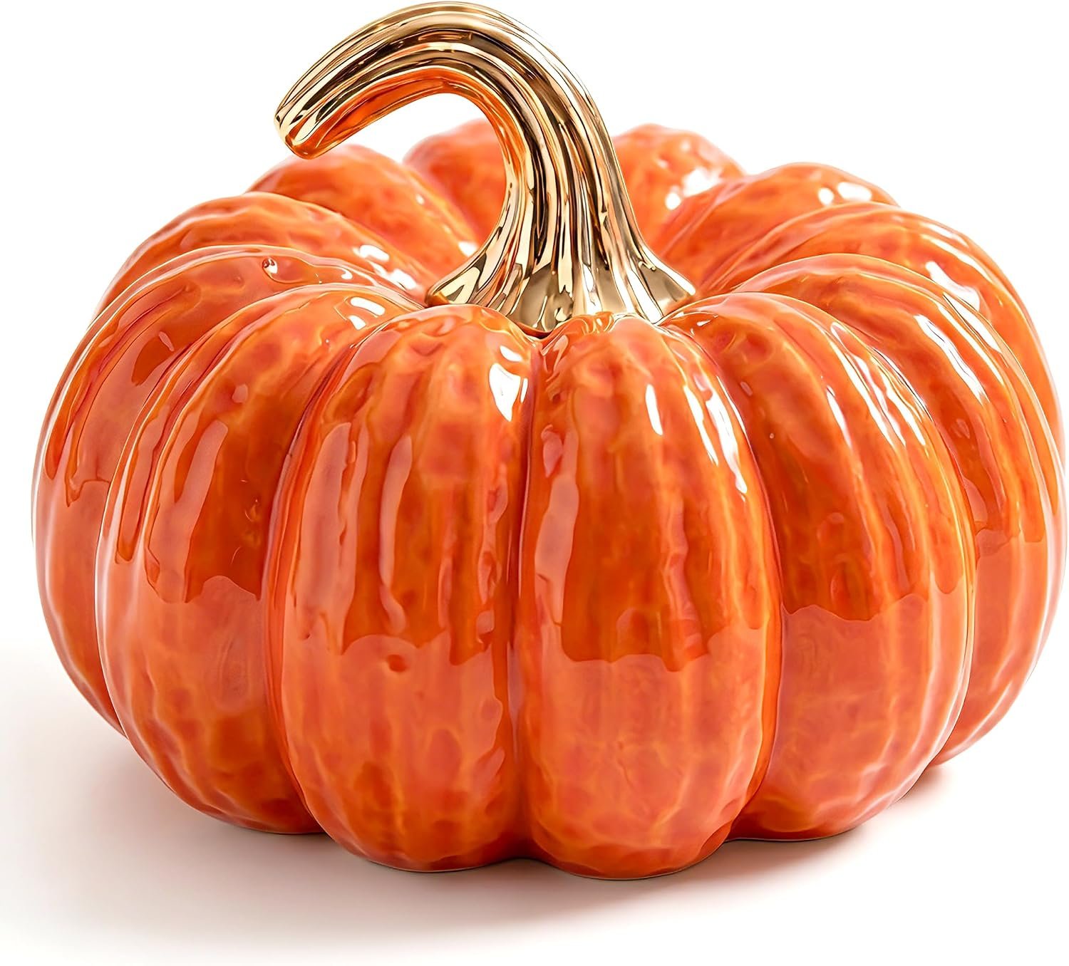 7.9 Inch Large Artificial Orange Pumpkins Ceramic Halloween Decor | Fall fake faux pumpkin figurines, Harvest Thanksgiving home tabletop centerpiece, DIY crafts outdoor decoration