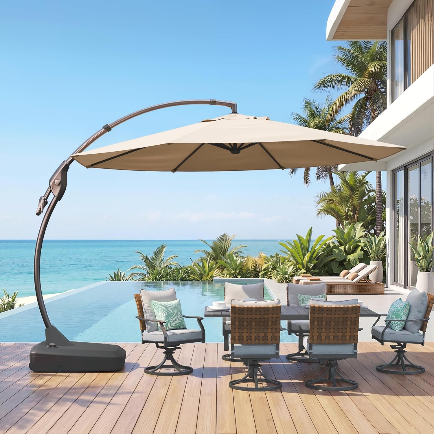 Grand patio 12FT Offset Umbrella Outdoor Round Aluminum Cantilever Umbrella with Base for Garden Deck Poolside (Champagne, 12 FT)