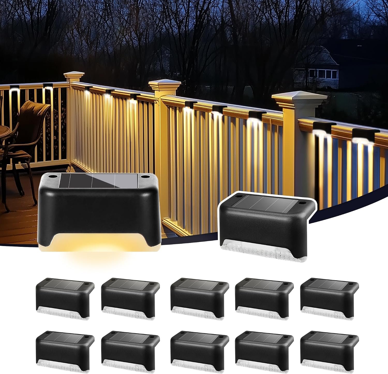 Solar Deck Lights, Solar Step Lights Waterproof, 12 Pack Warm White | Powered Deck Lights of Waterproof LED for Stairs, Fence, Yard, Patio, and Pathway