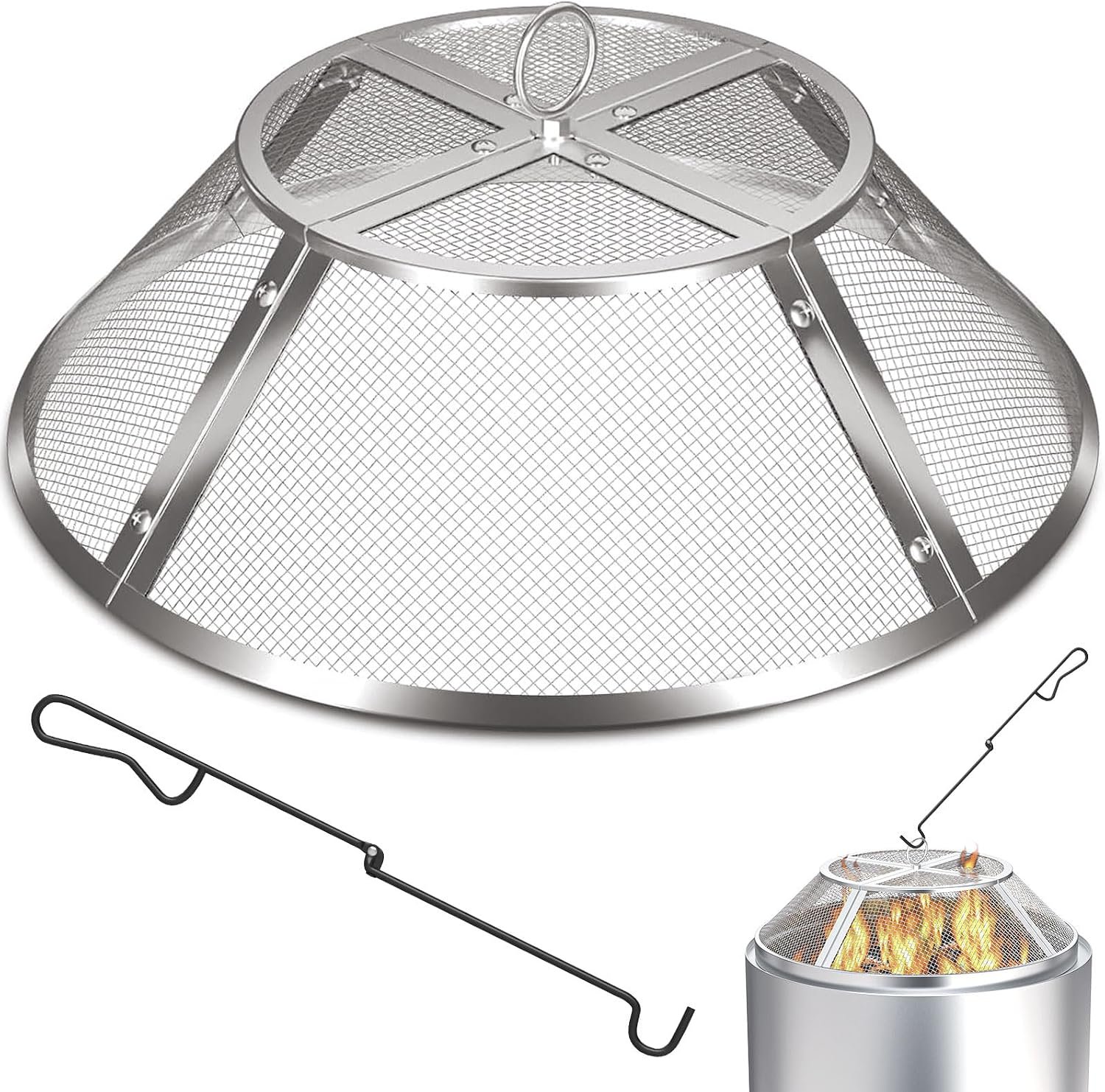 Fire Pit Spark Screen for Solo Stove Bonfire, 19.5 Inch | 304 Stainless Steel, Detachable Spark Shield for Backyard Family Fires, Camping, and Marshmallow Roasting