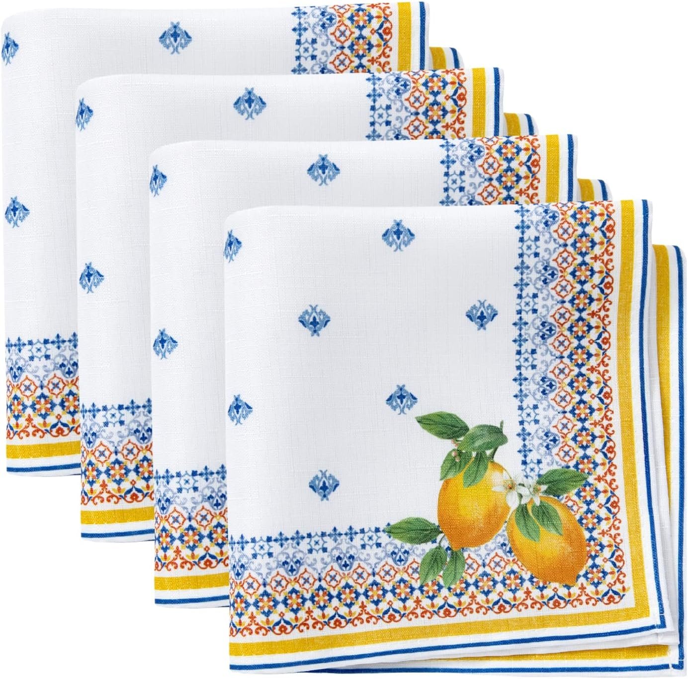 Capri Lemon Double Border Napkin Set of 4, Multicolor – 17″ W x 17″ L