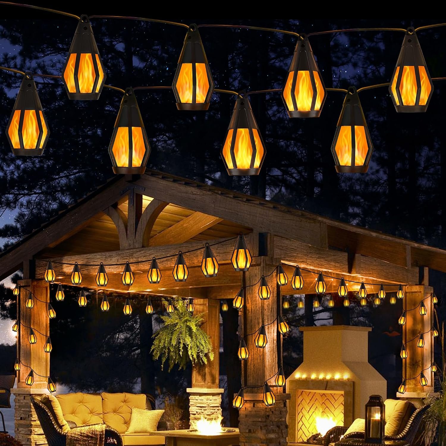 Solar String Lights for Outside, 21Ft Solar Patio Light with 10 Flickering | Flame Light Bulbs, Waterproof Orange Halloween Lights for Garden Yard Patio Gazebo Bistro Cafe Party Halloween Decorations