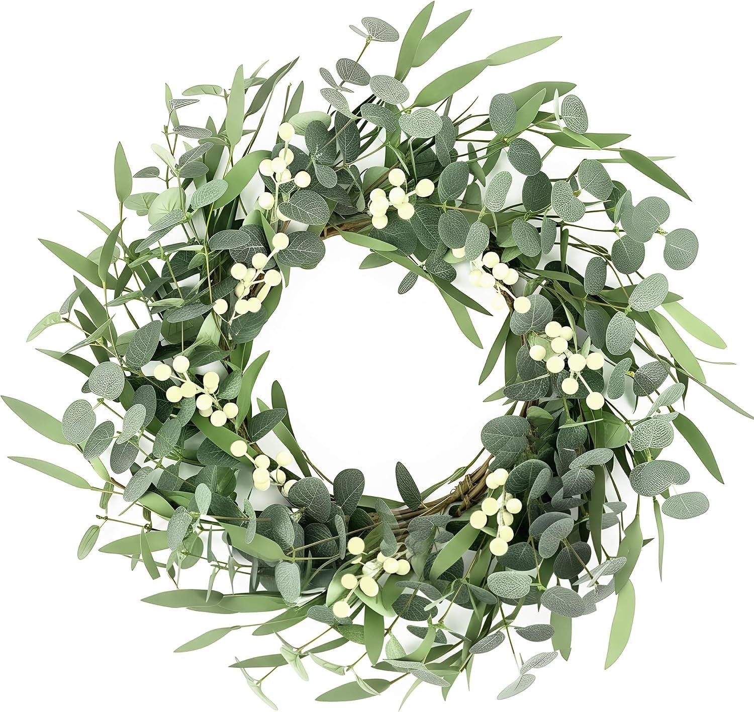 20” Eucalyptus Wreath for Front Door Green Decor for Home Farmhouse Wall Spring Summer Fall Outdoor Indoor Porch Window All Seasons